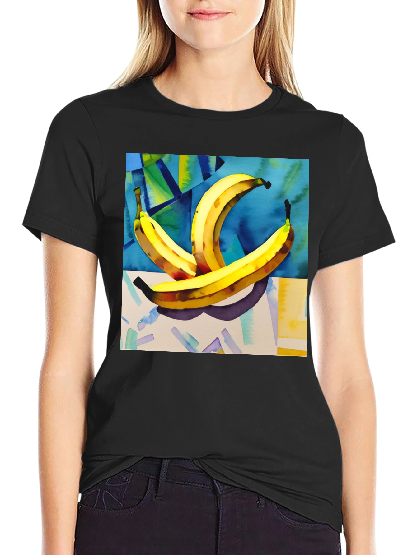 Banana Art Print Black T-Shirt