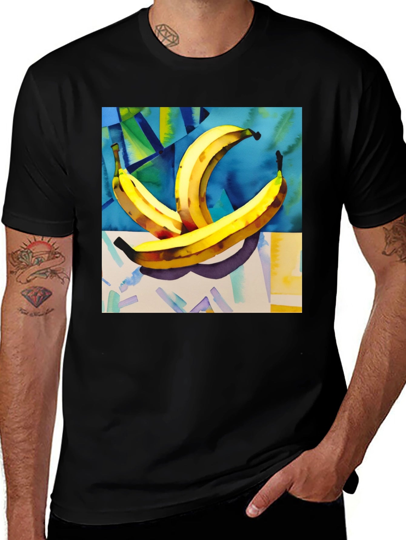 Banana Art Print Black T-Shirt