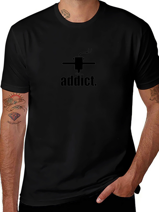 3D Printing Addict Graphic Tee - Black Cotton T-Shirt