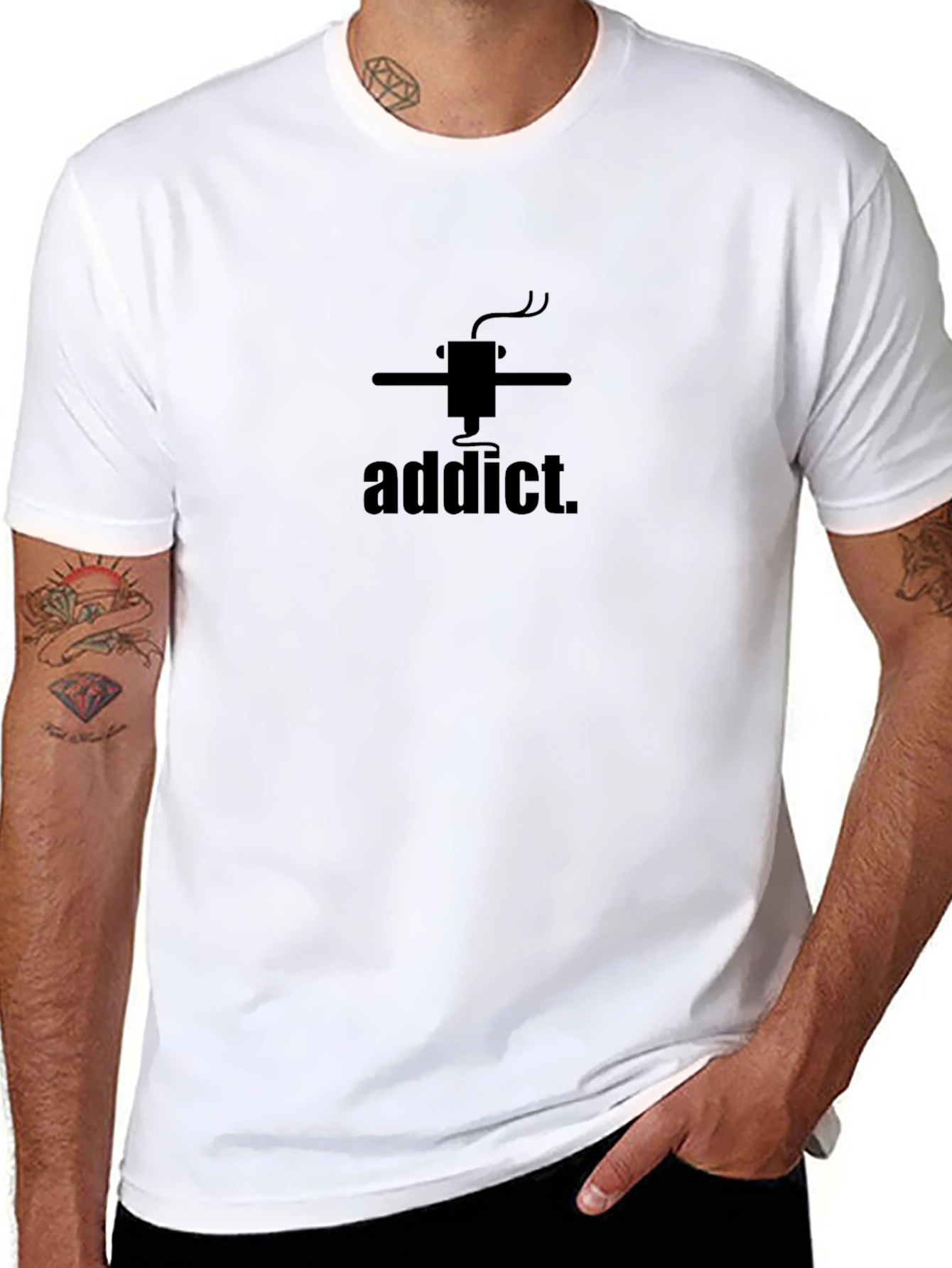 3D Printing Addict Graphic Tee - Black Cotton T-Shirt