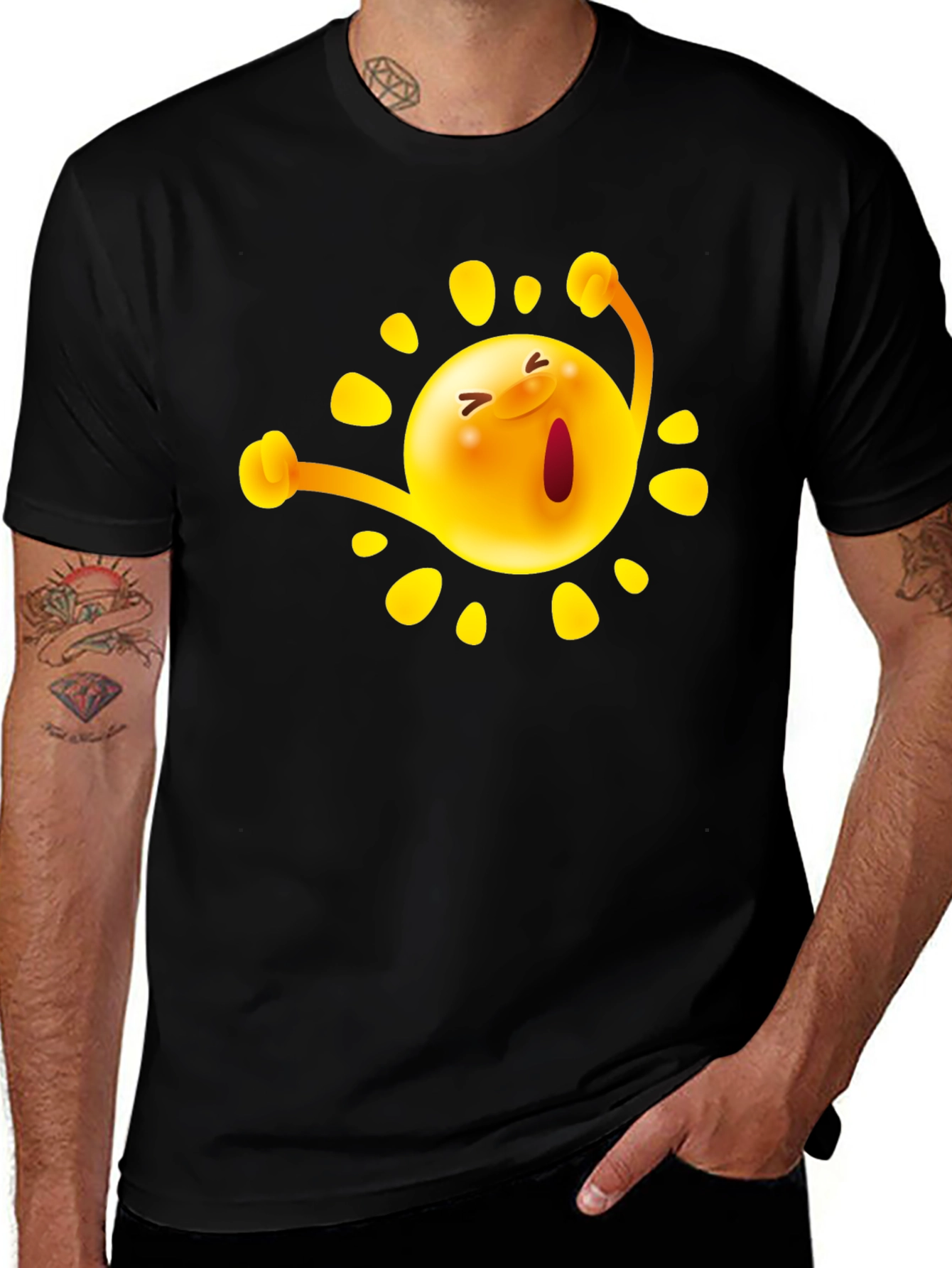 Happy Sun Graphic Tee - Black Cotton T-Shirt