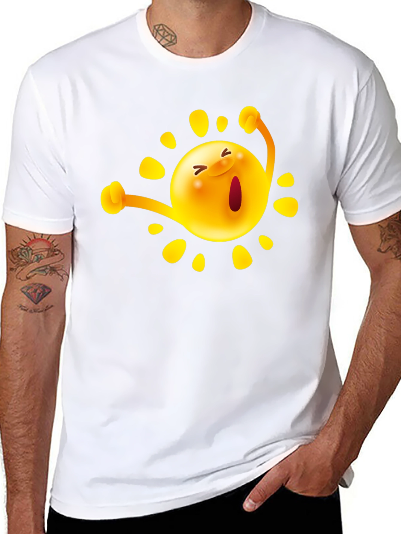 Happy Sun Graphic Tee - Black Cotton T-Shirt