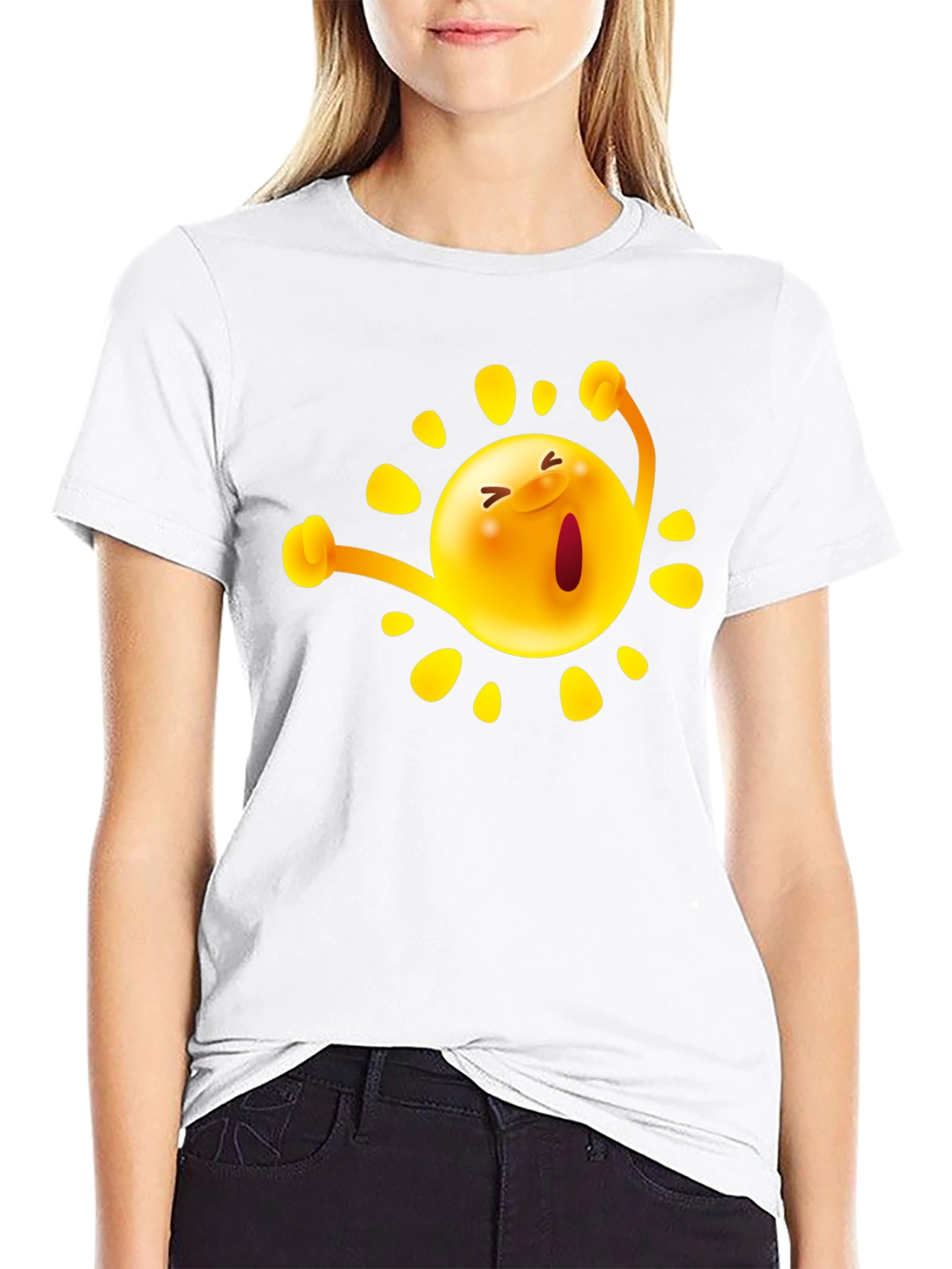 Happy Sun Graphic Tee - Black Cotton T-Shirt