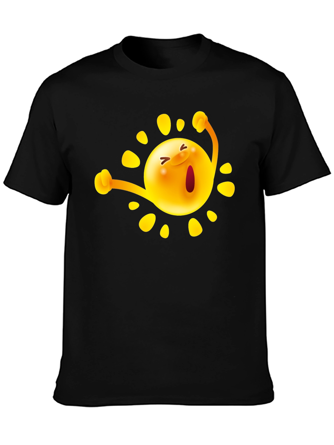 Happy Sun Graphic Tee - Black Cotton T-Shirt
