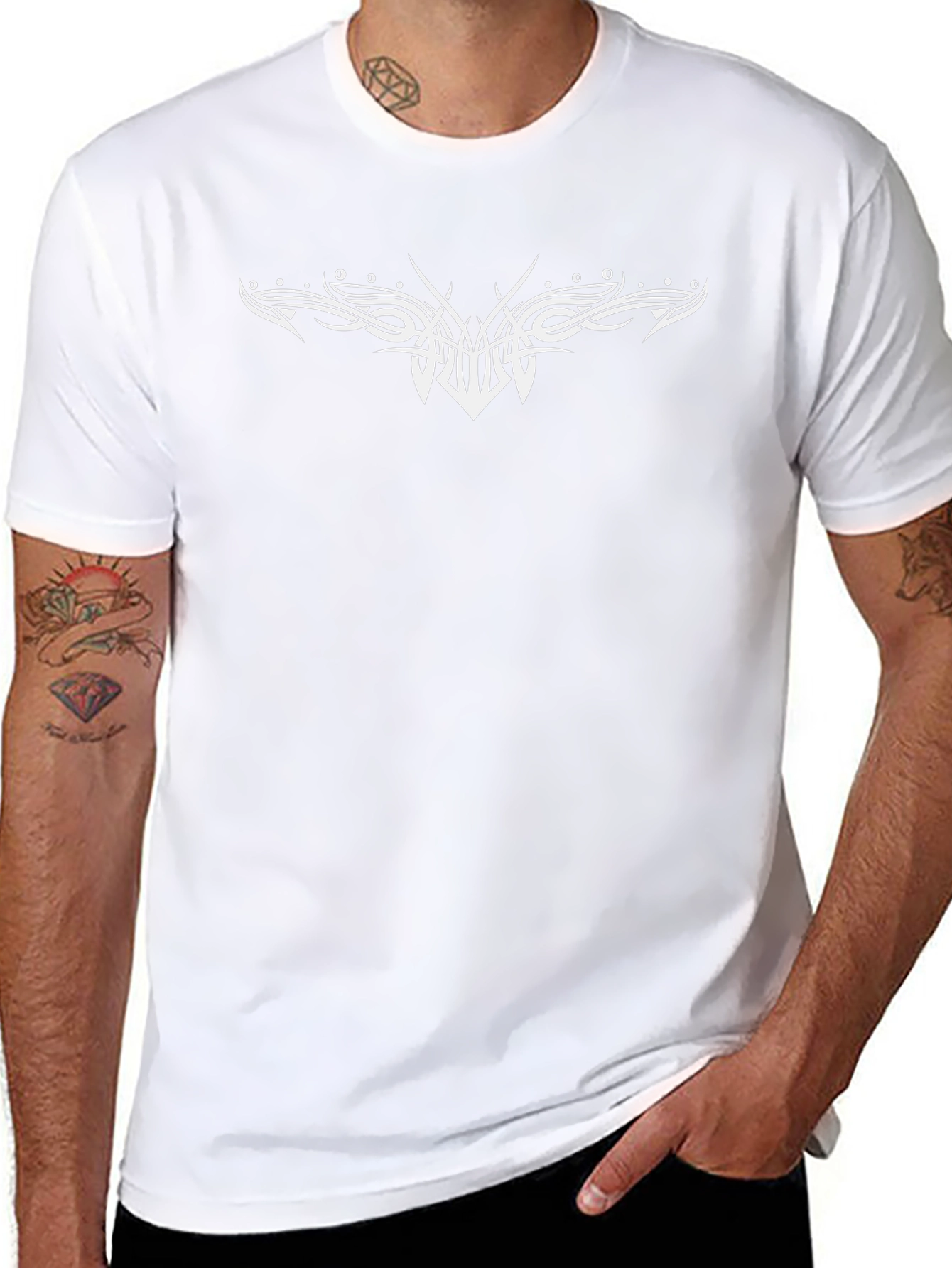 Black Graphic Tee with White Tribal Design