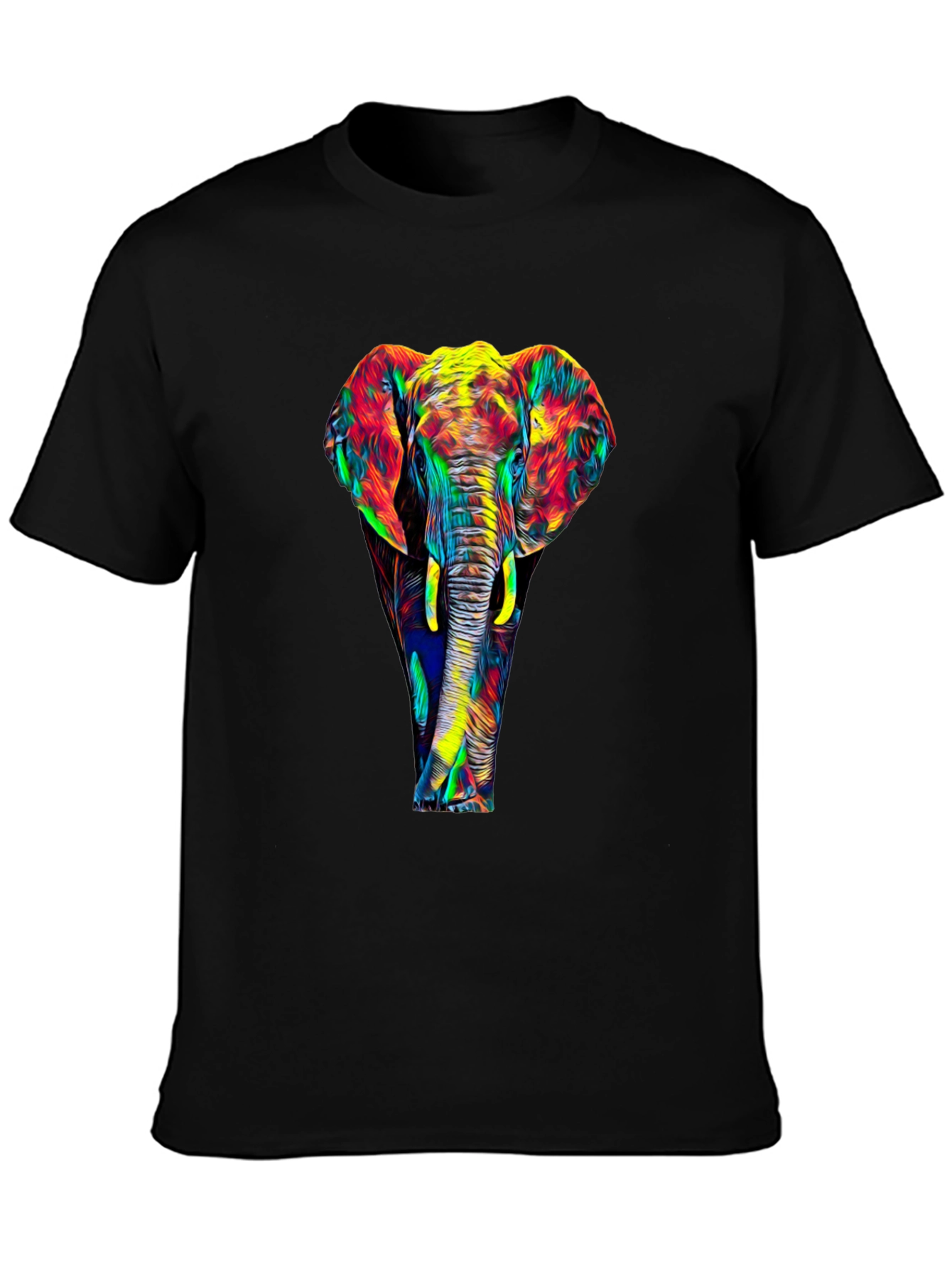 Vibrant Elephant Graphic Black T-Shirt