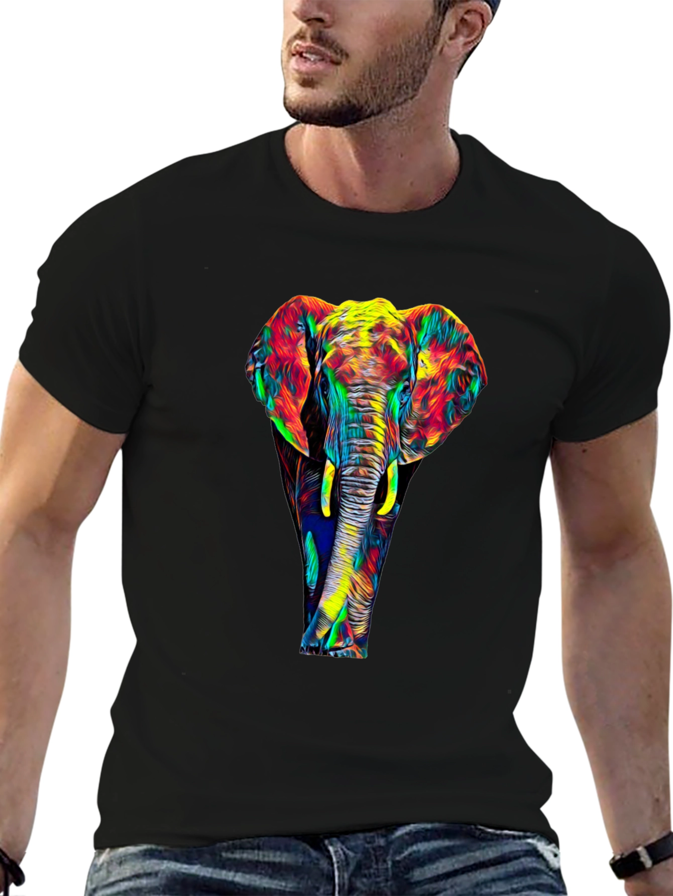 Vibrant Elephant Graphic Black T-Shirt