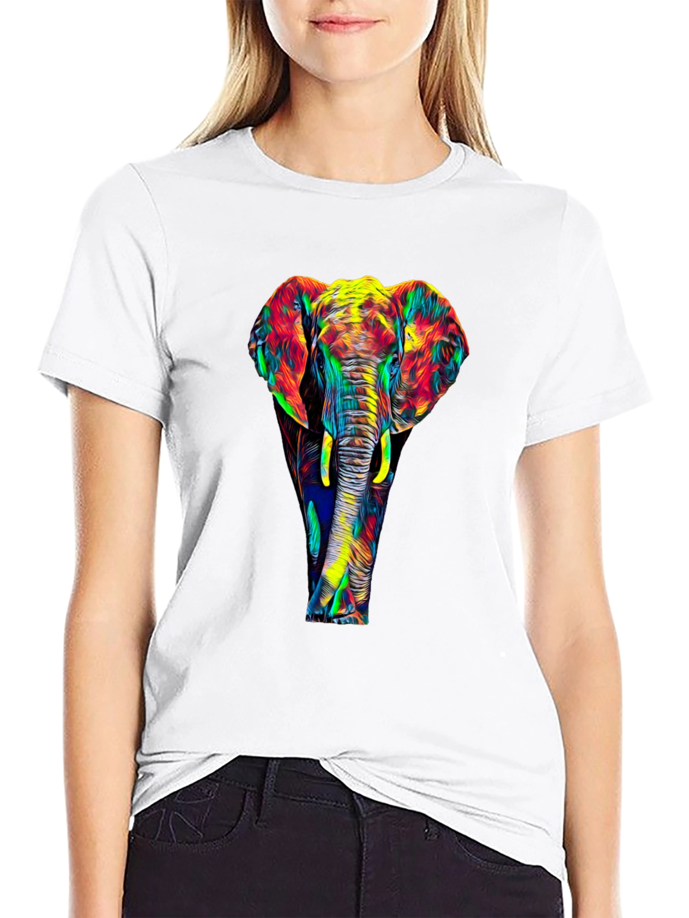 Vibrant Elephant Graphic Black T-Shirt