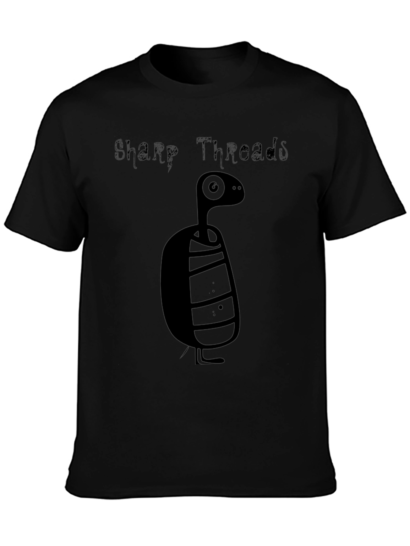 Sharp Threads Black Cartoon Creature Graphic Tee