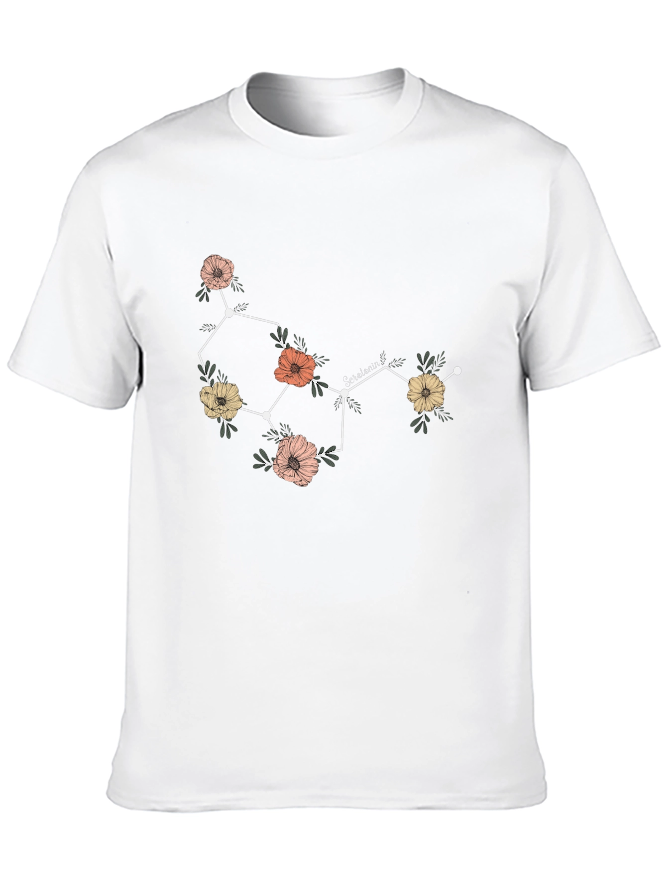 Floral Serotonin Molecule Graphic T-Shirt - Black