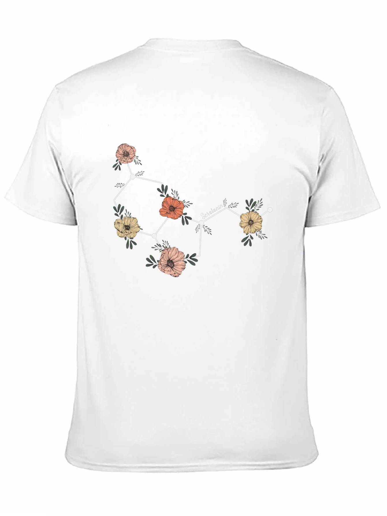 Floral Serotonin Molecule Graphic T-Shirt - Black