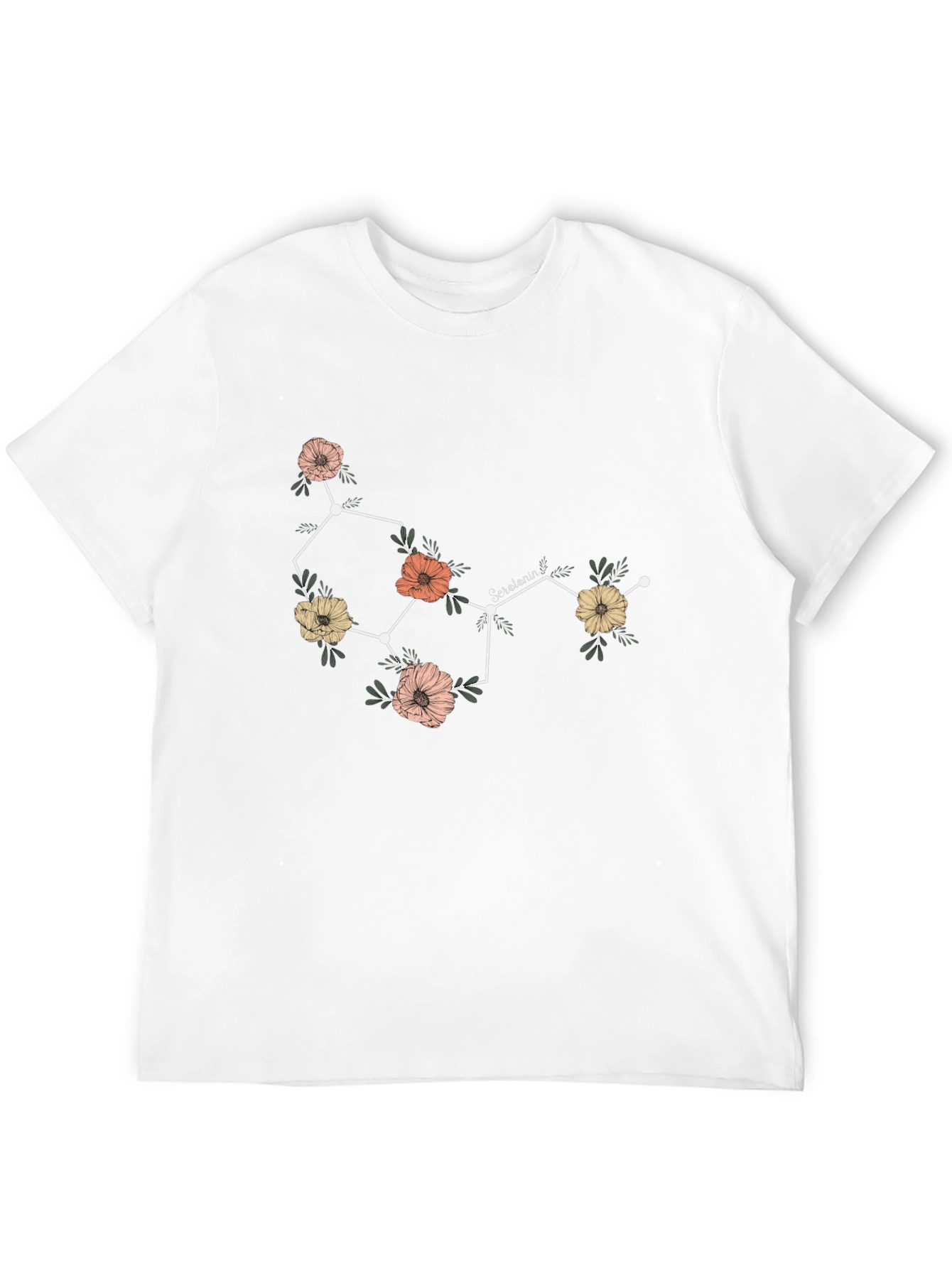 Floral Serotonin Molecule Graphic T-Shirt - Black