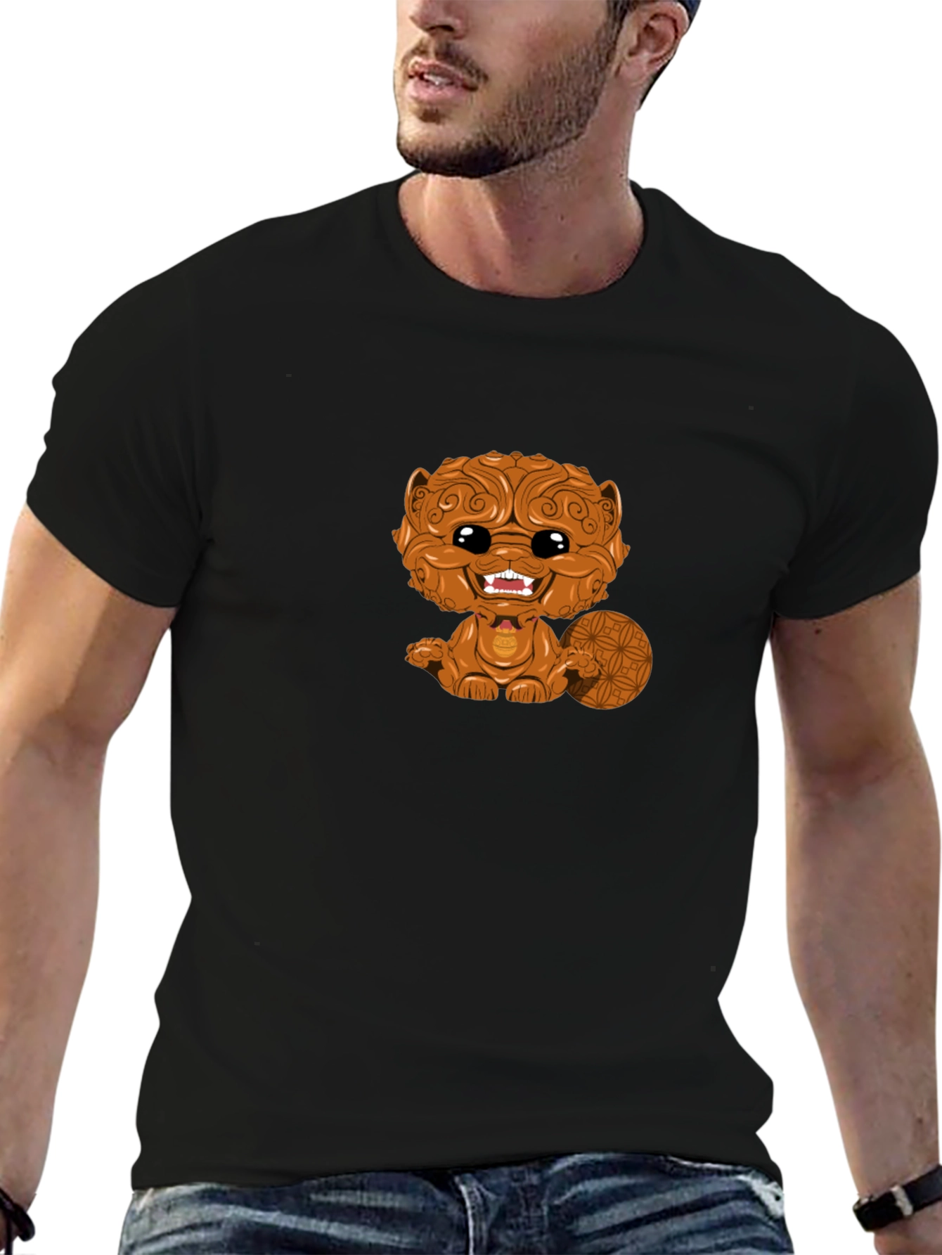 Cartoon Beaver Graphic Black T-Shirt
