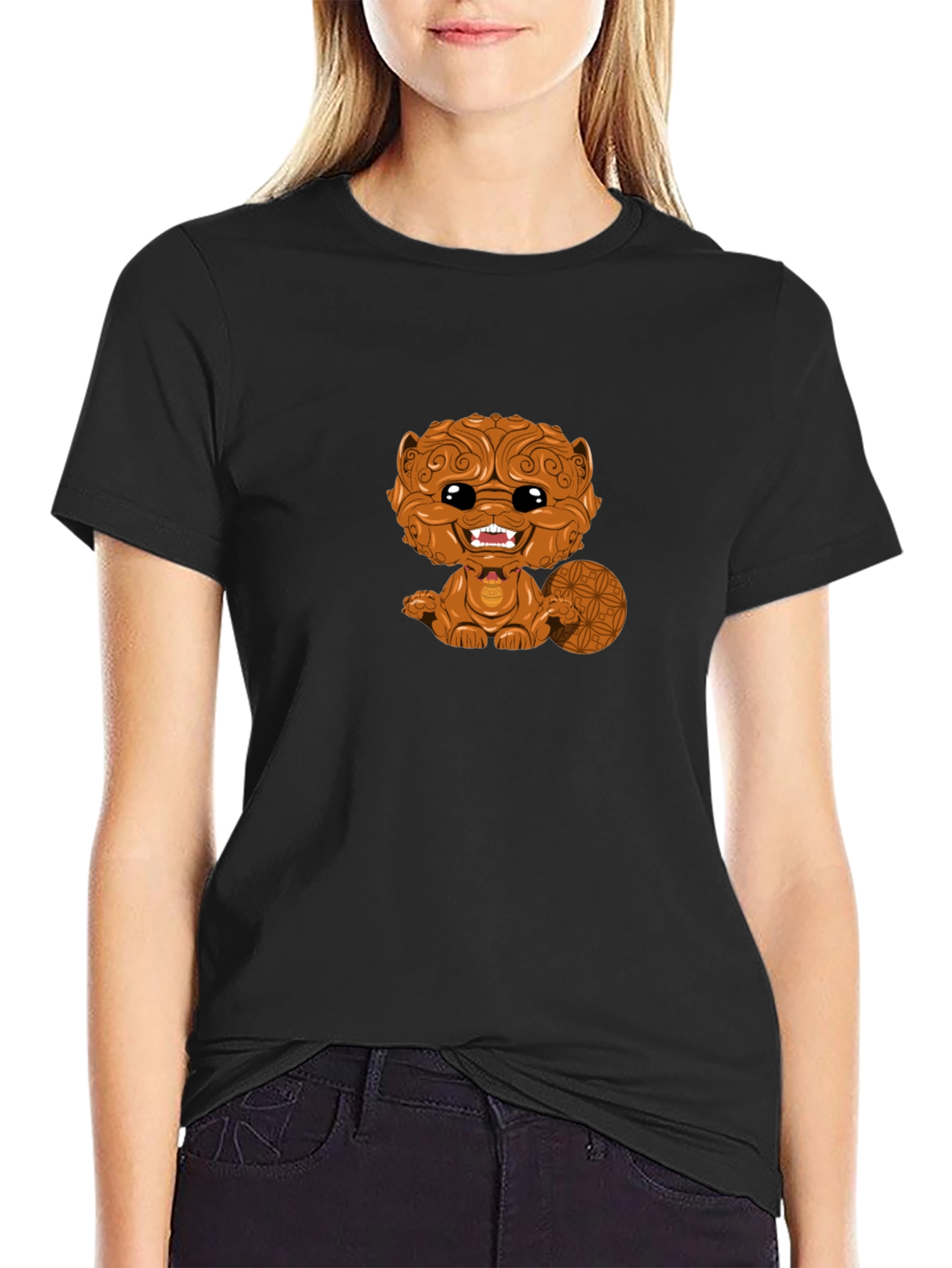 Cartoon Beaver Graphic Black T-Shirt