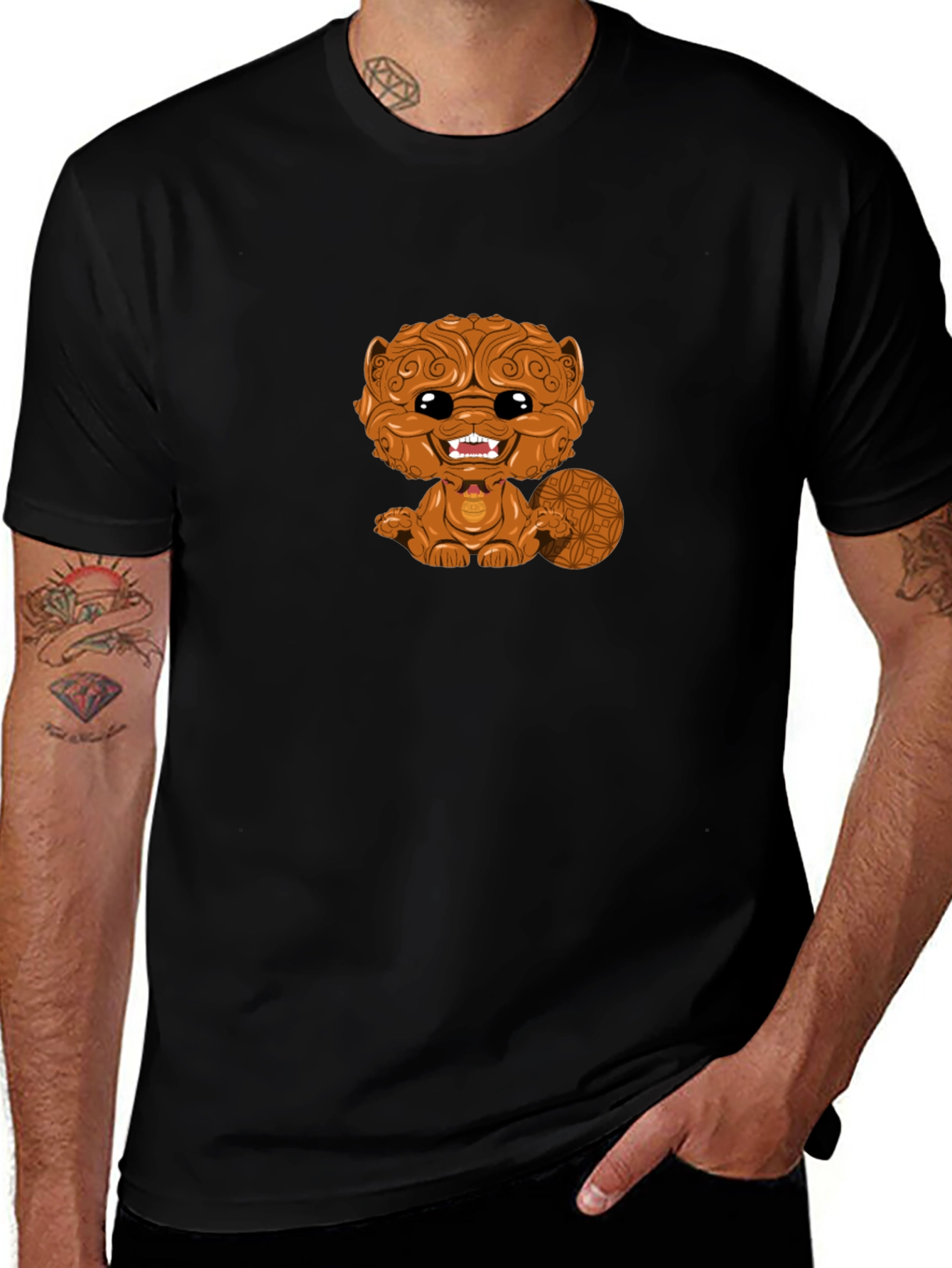 Cartoon Beaver Graphic Black T-Shirt