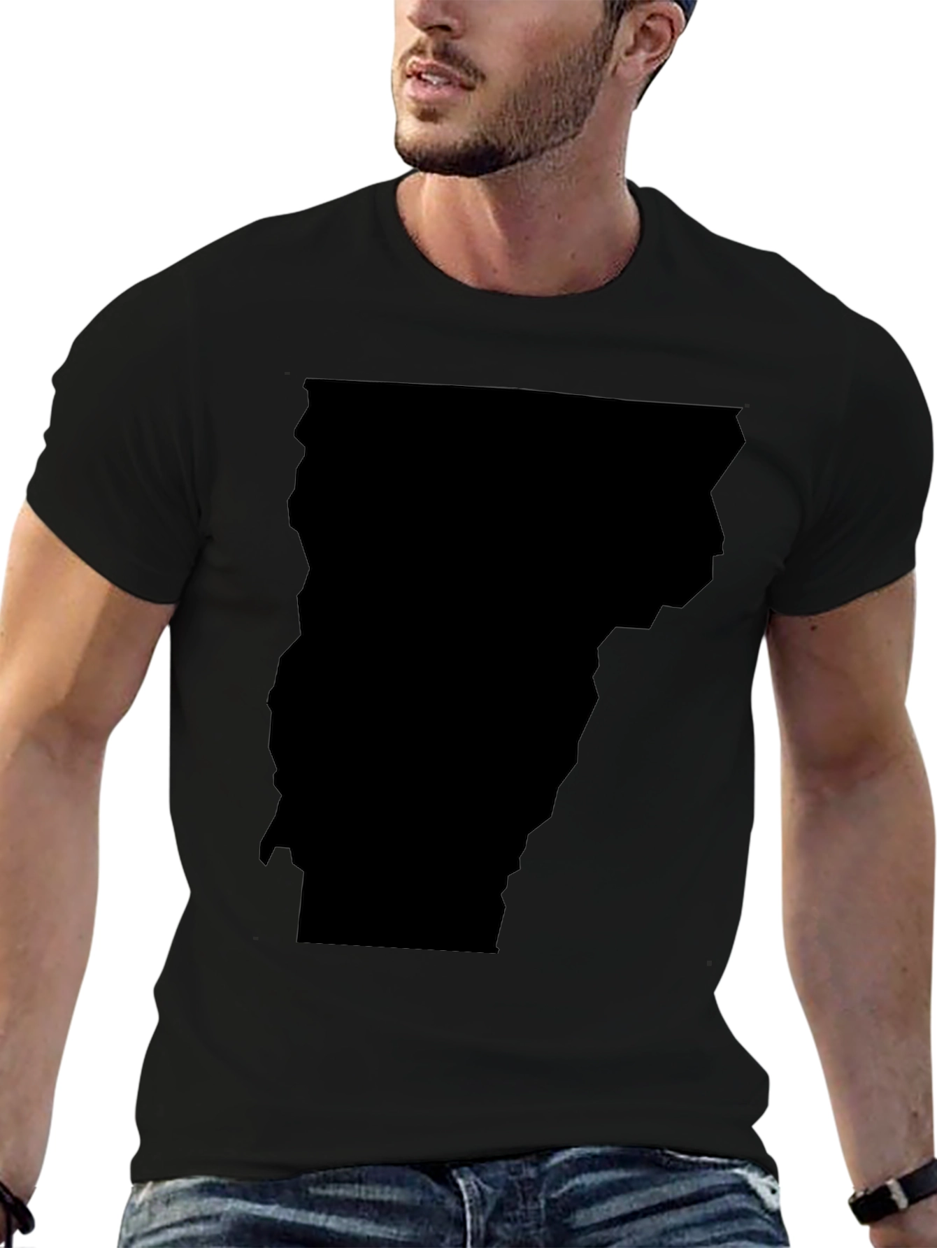 Vermont State Outline T-Shirt - Black