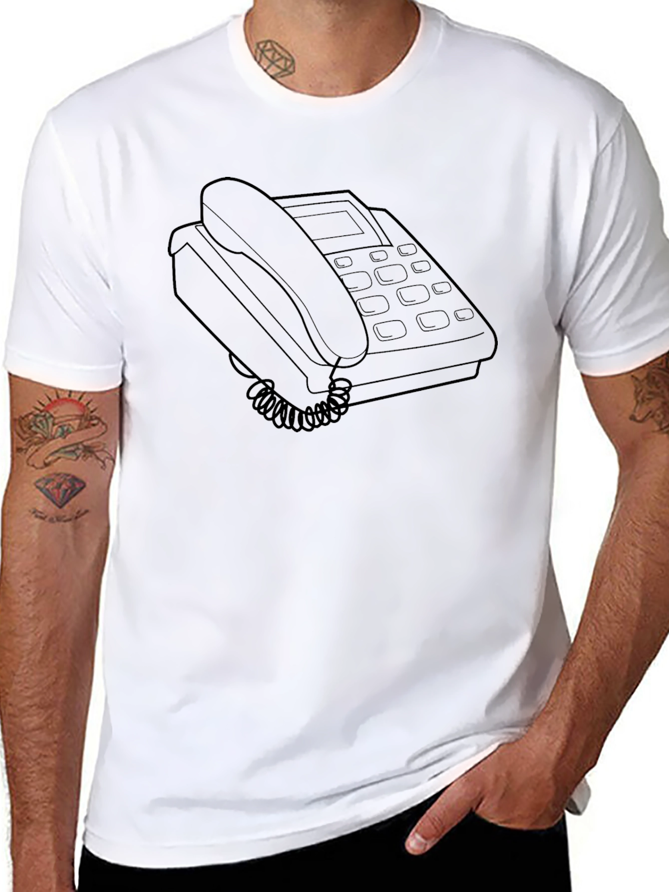 Retro Telephone Graphic T-Shirt - Black