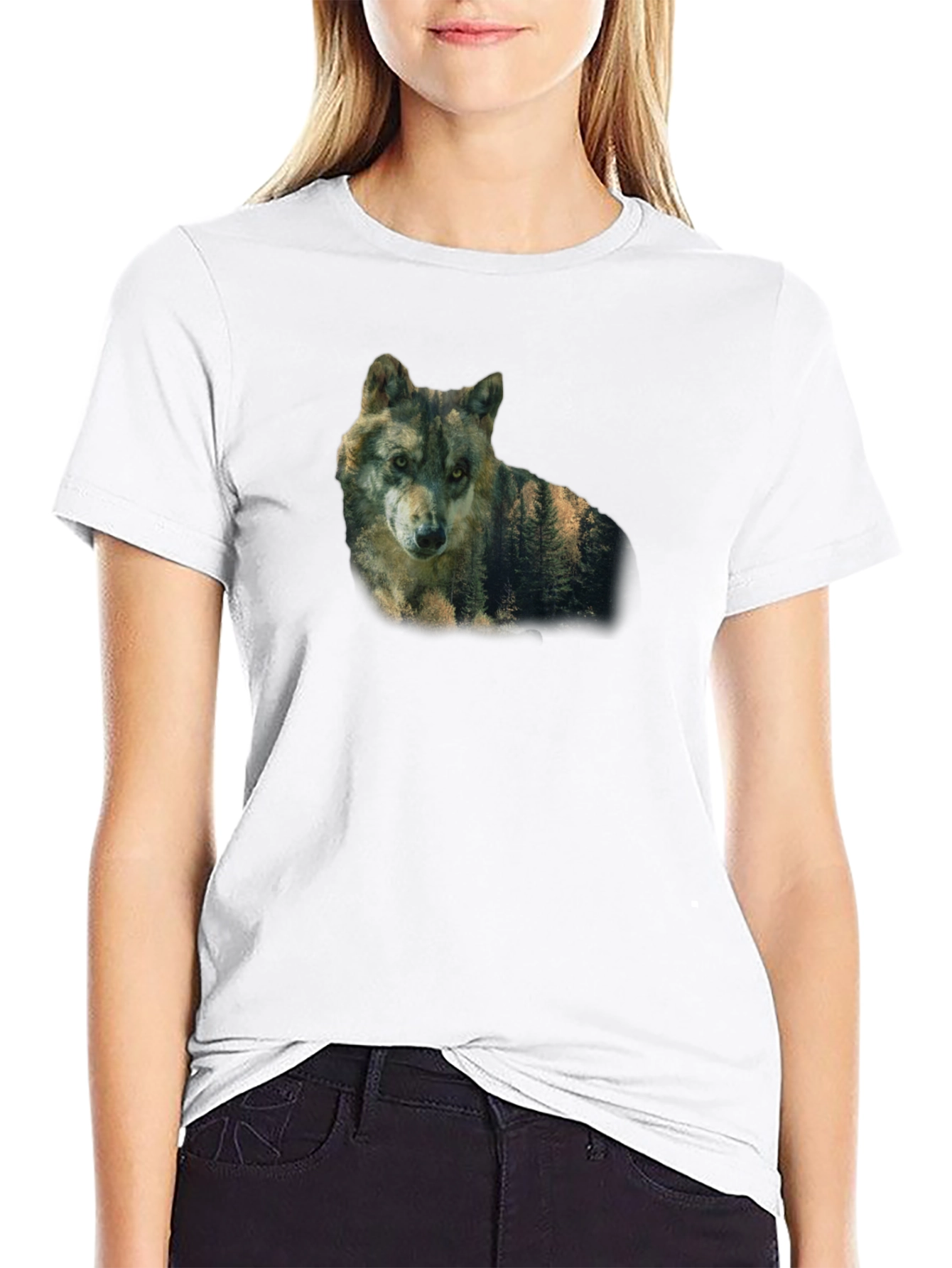 Wolf Nature Graphic Print Black T-Shirt