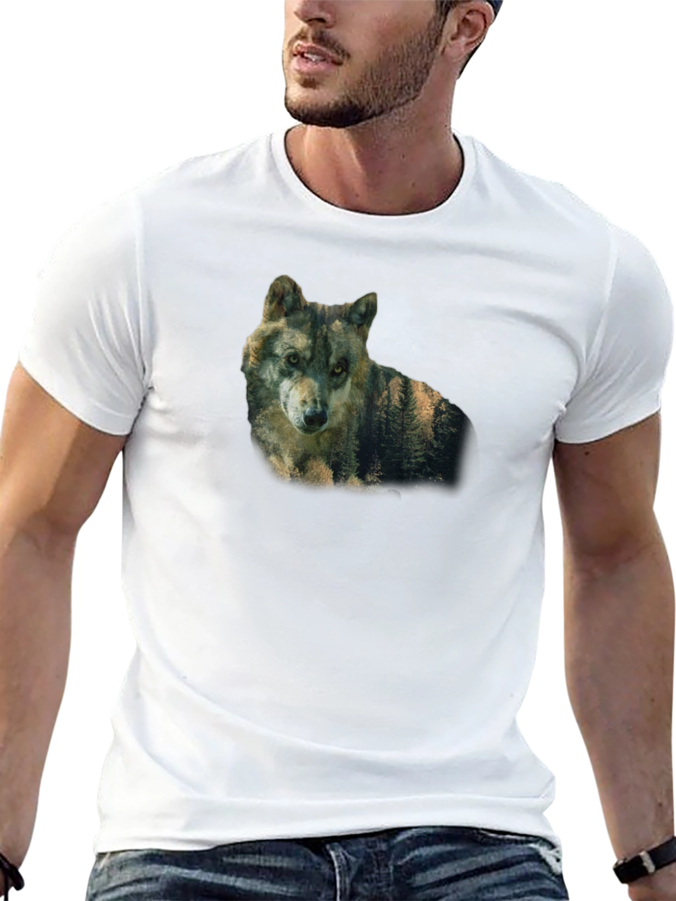 Wolf Nature Graphic Print Black T-Shirt