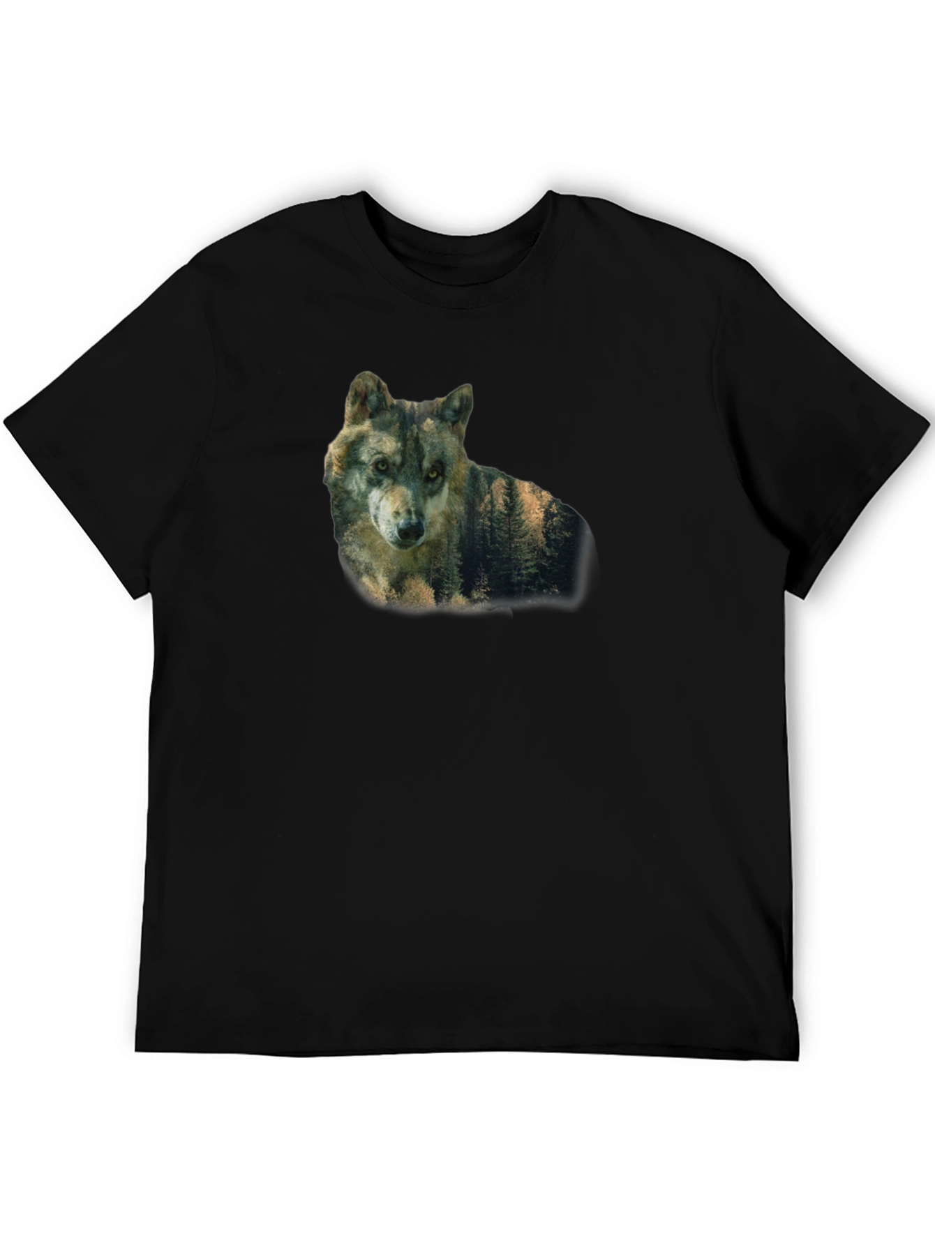 Wolf Nature Graphic Print Black T-Shirt