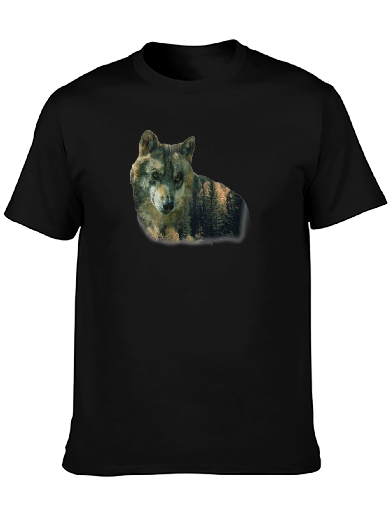 Wolf Nature Graphic Print Black T-Shirt