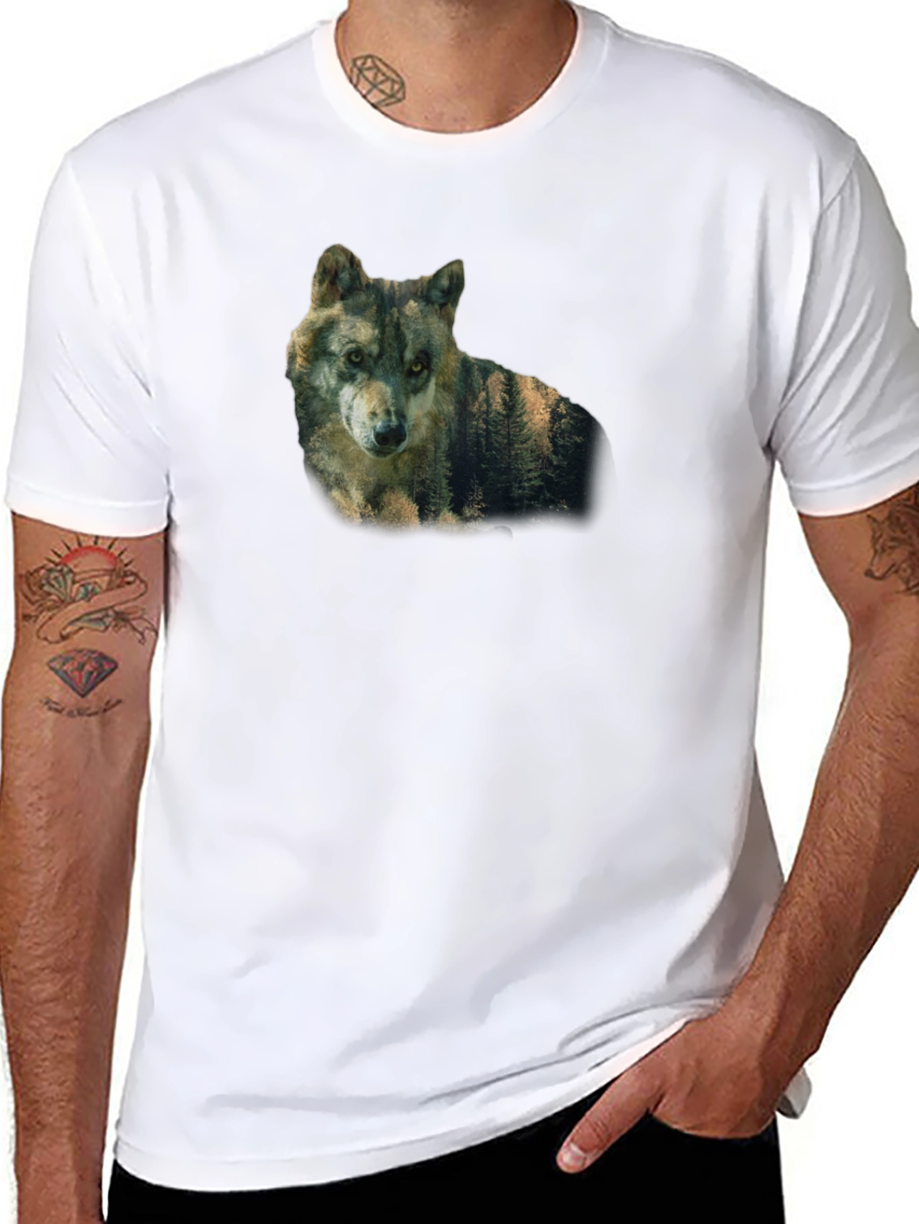 Wolf Nature Graphic Print Black T-Shirt