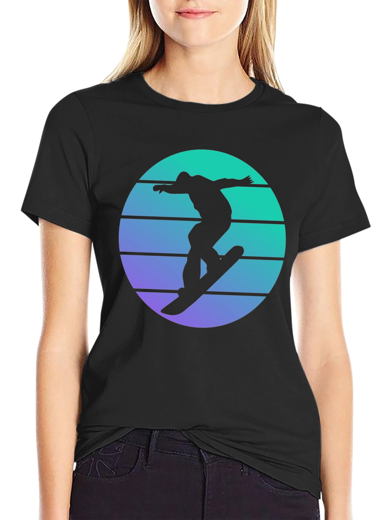Skateboarder Retro Sunset Graphic Tee - Black