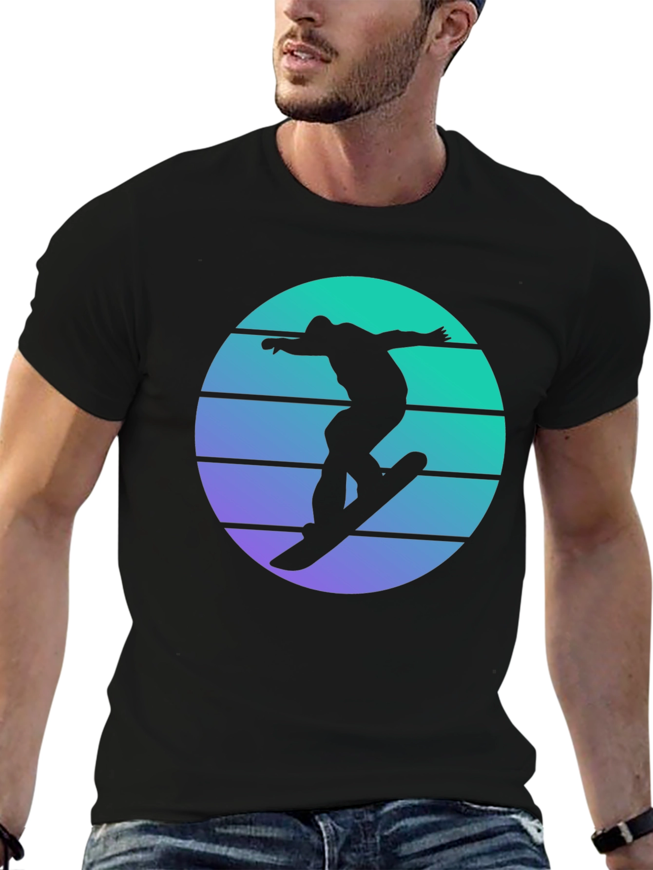 Skateboarder Retro Sunset Graphic Tee - Black