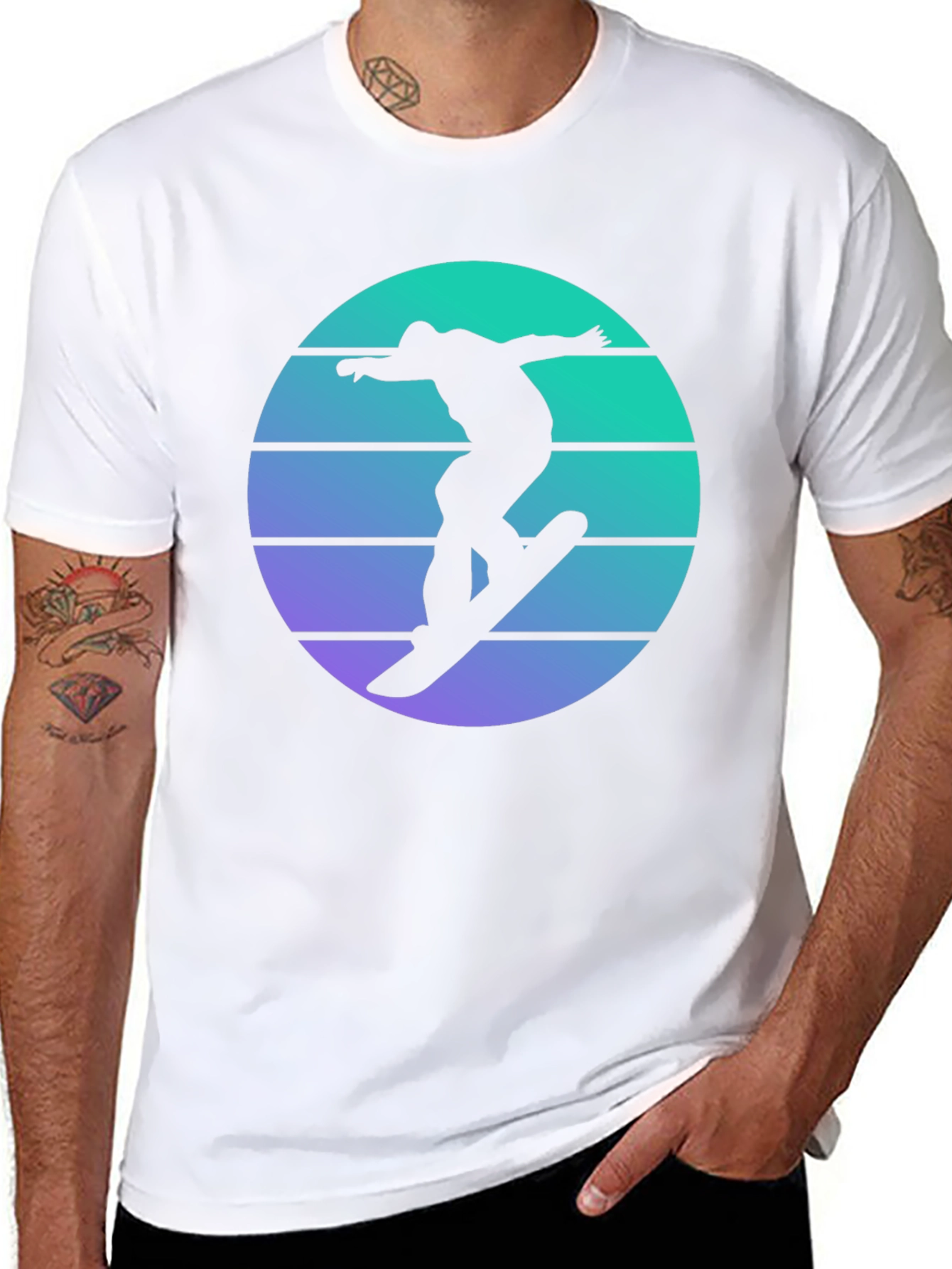 Skateboarder Retro Sunset Graphic Tee - Black