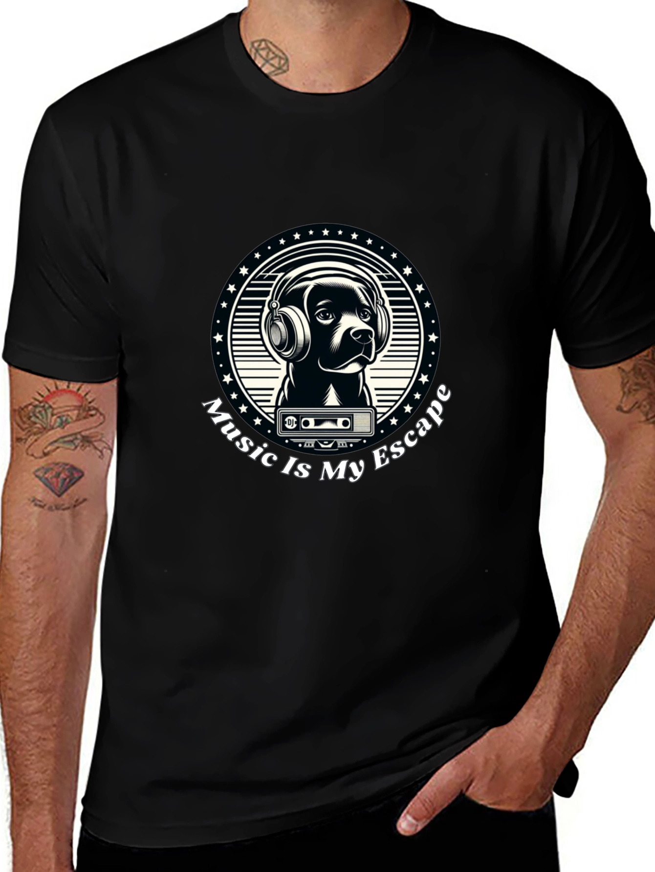 Music is My Escape T-Shirt - Dog with Headphones