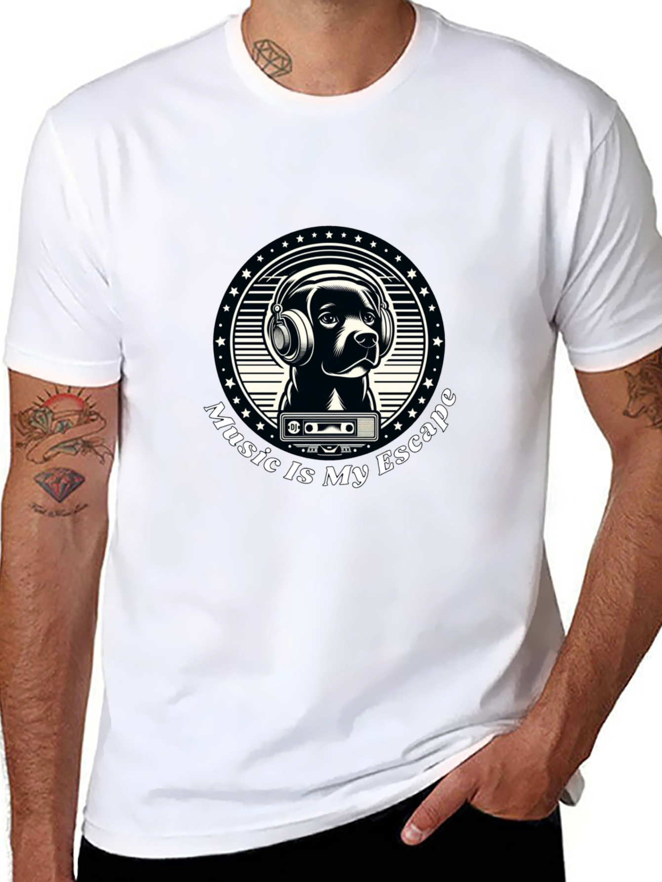 Music is My Escape T-Shirt - Dog with Headphones