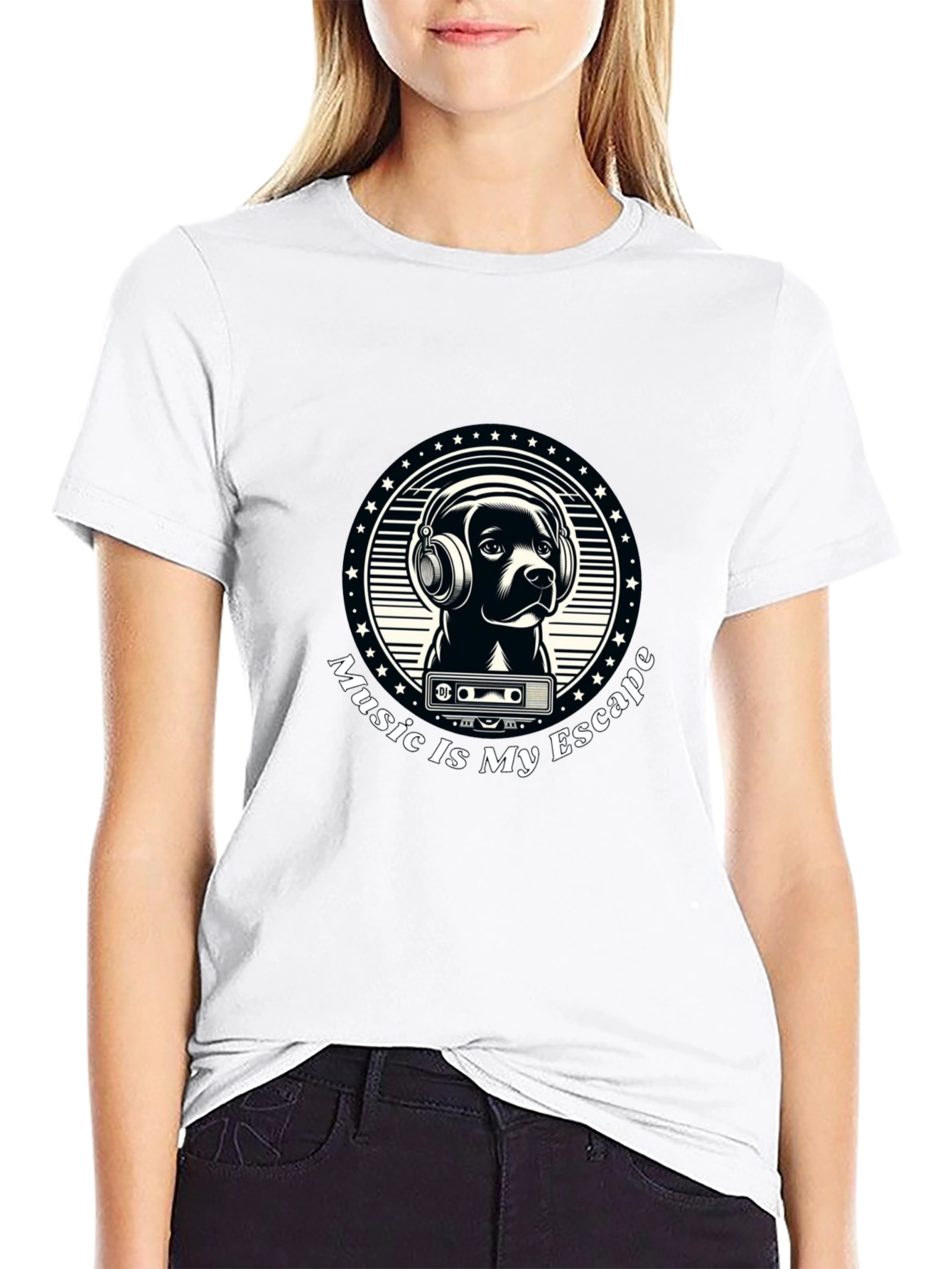 Music is My Escape T-Shirt - Dog with Headphones