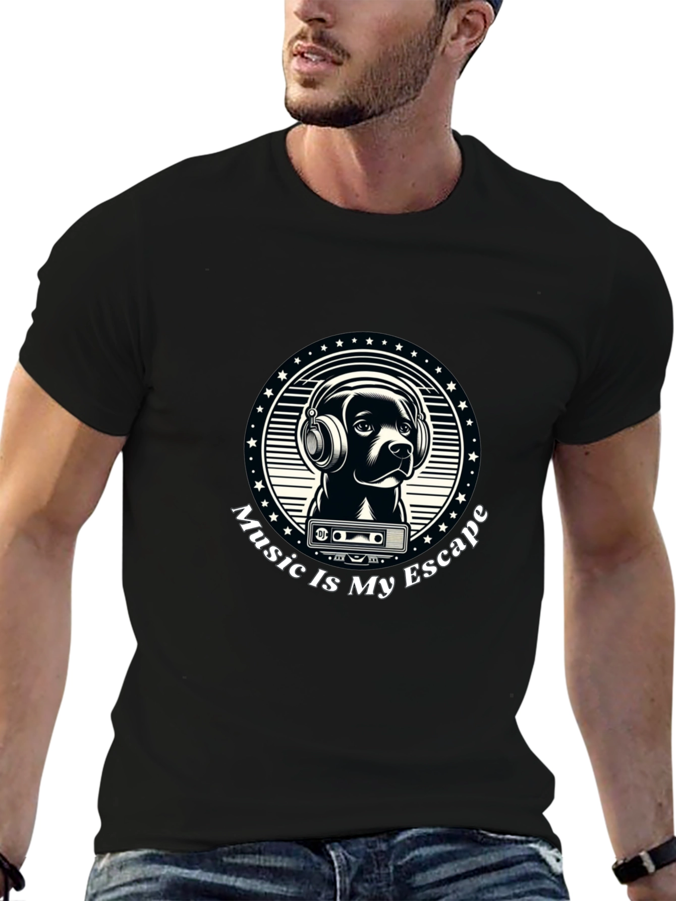 Music is My Escape T-Shirt - Dog with Headphones
