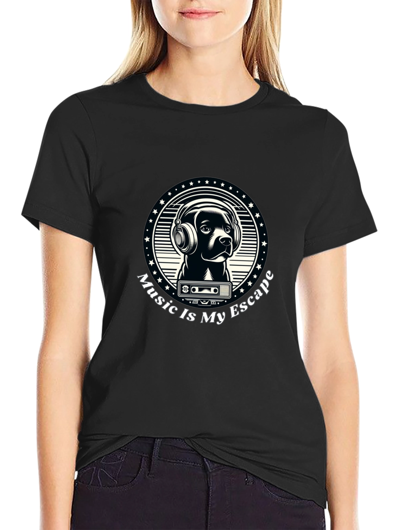 Music is My Escape T-Shirt - Dog with Headphones