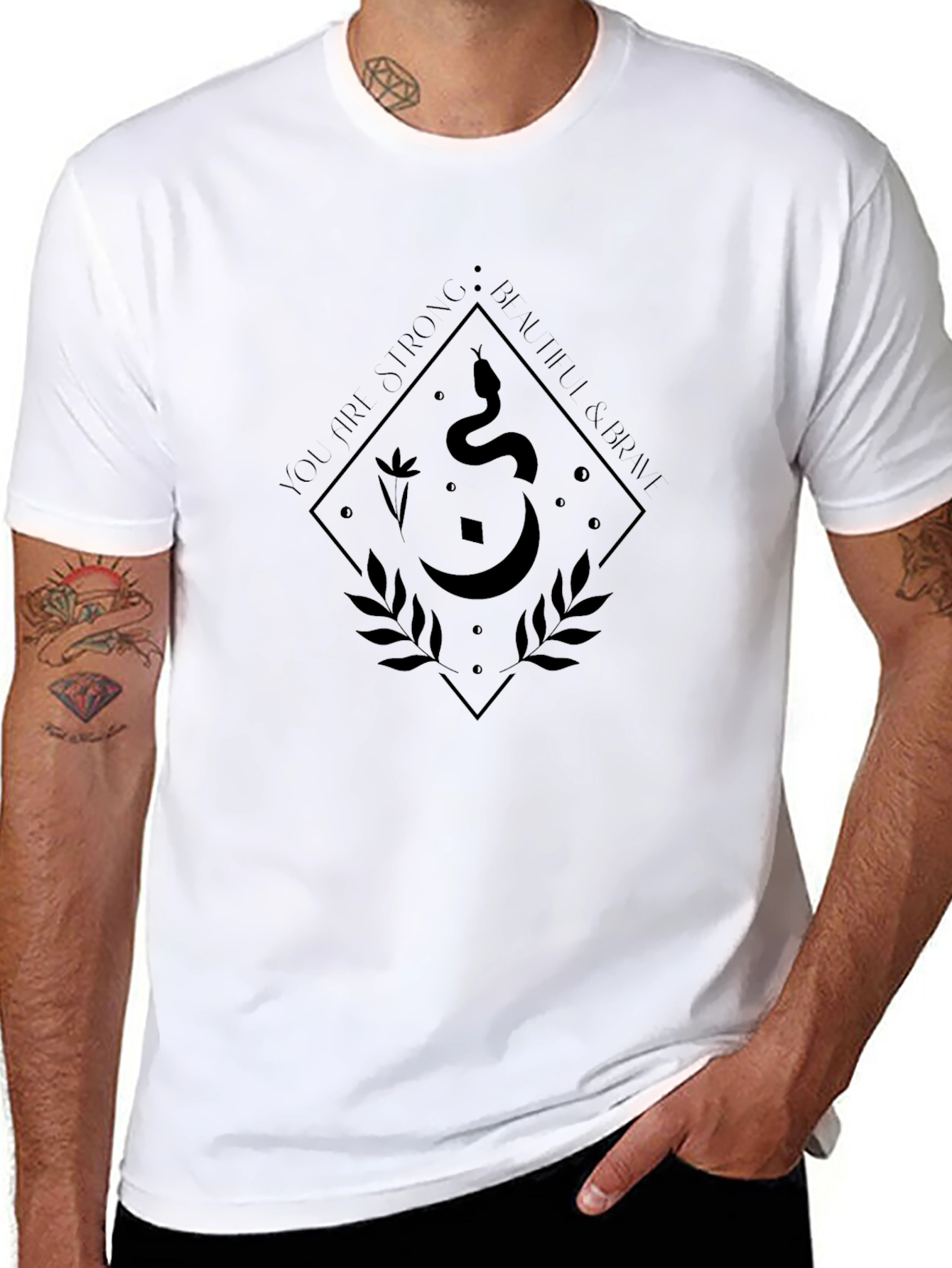 Mens Black T-Shirt with Occult Snake and Moon Design