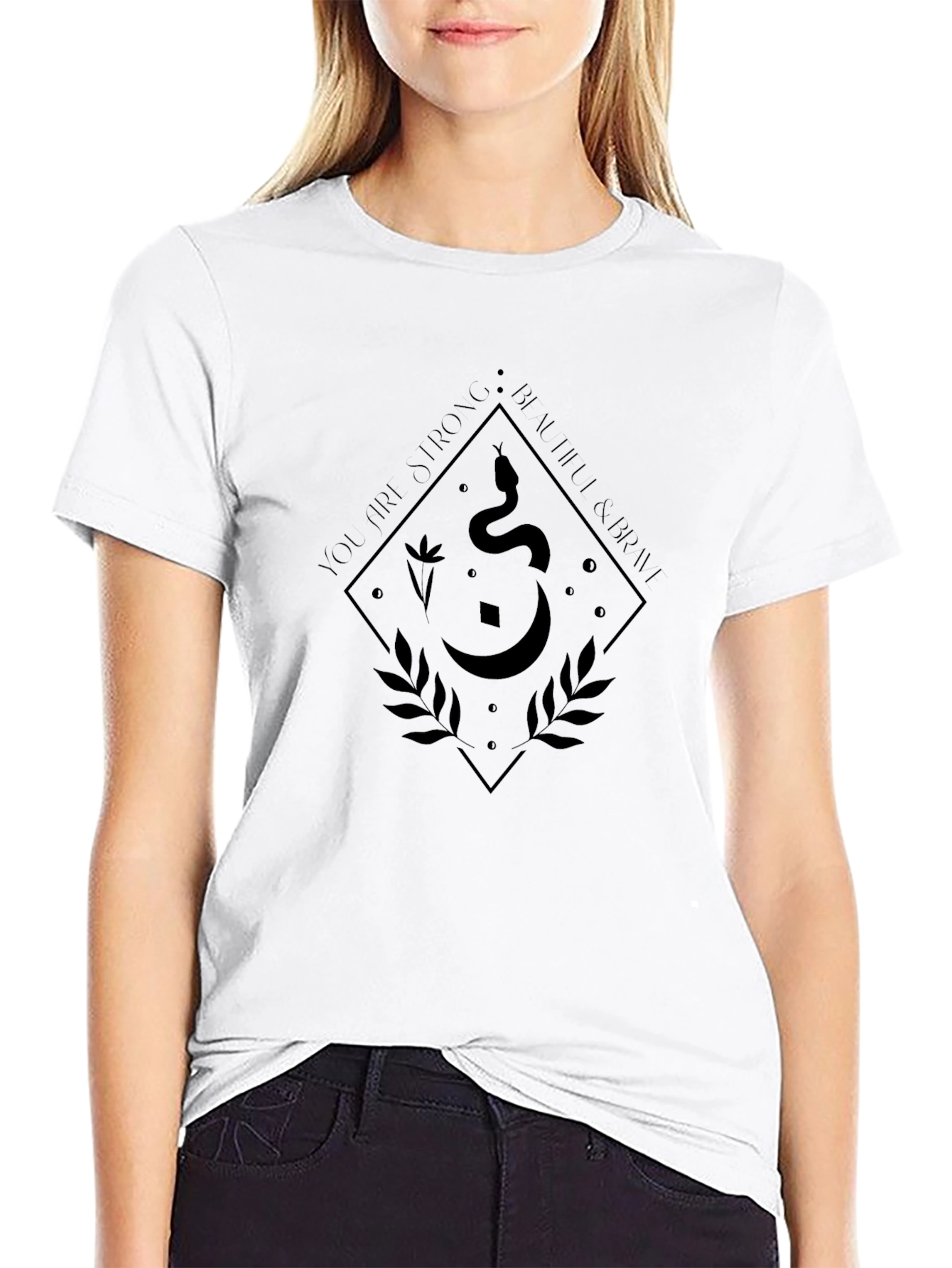 Mens Black T-Shirt with Occult Snake and Moon Design