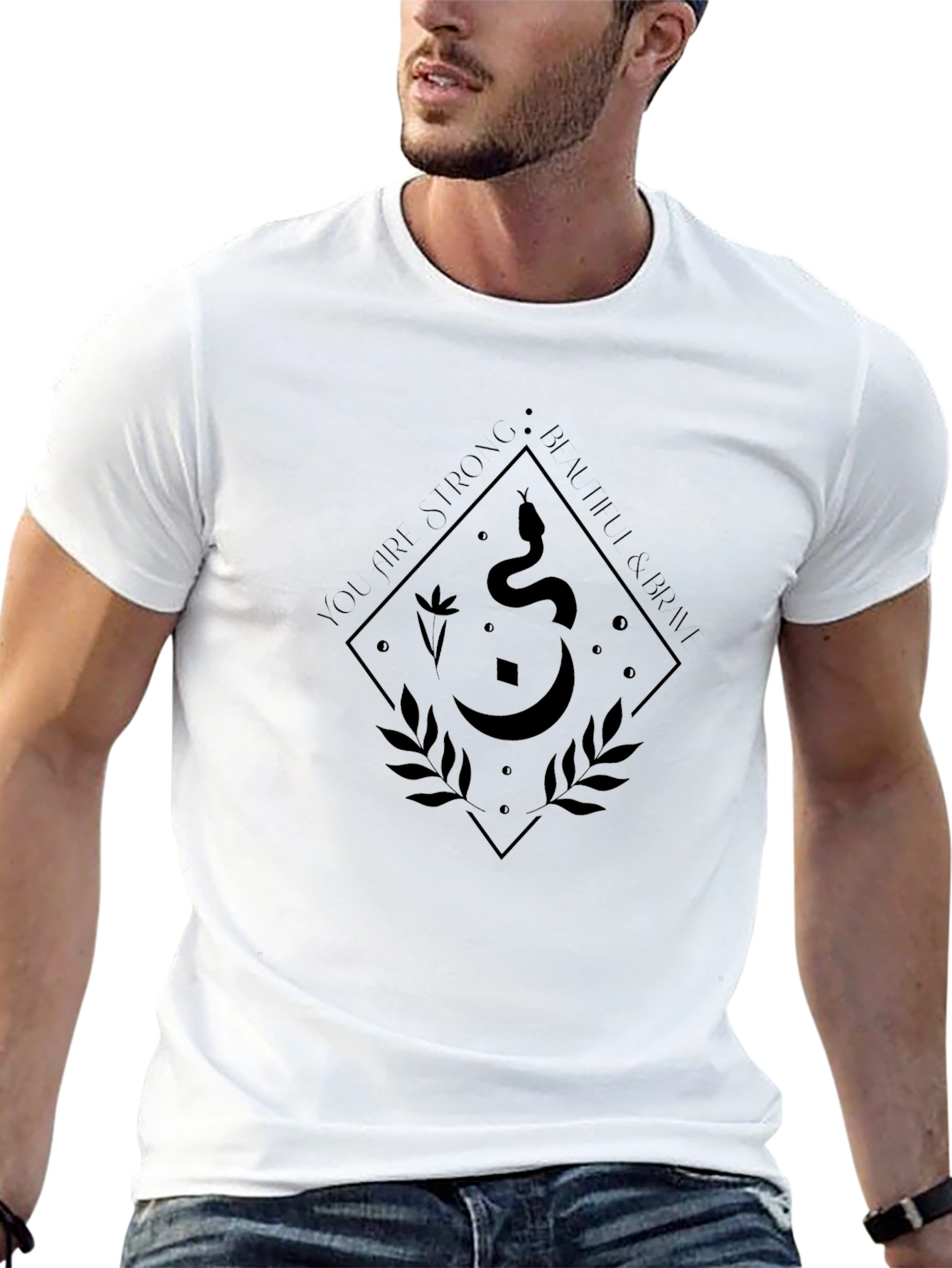 Mens Black T-Shirt with Occult Snake and Moon Design