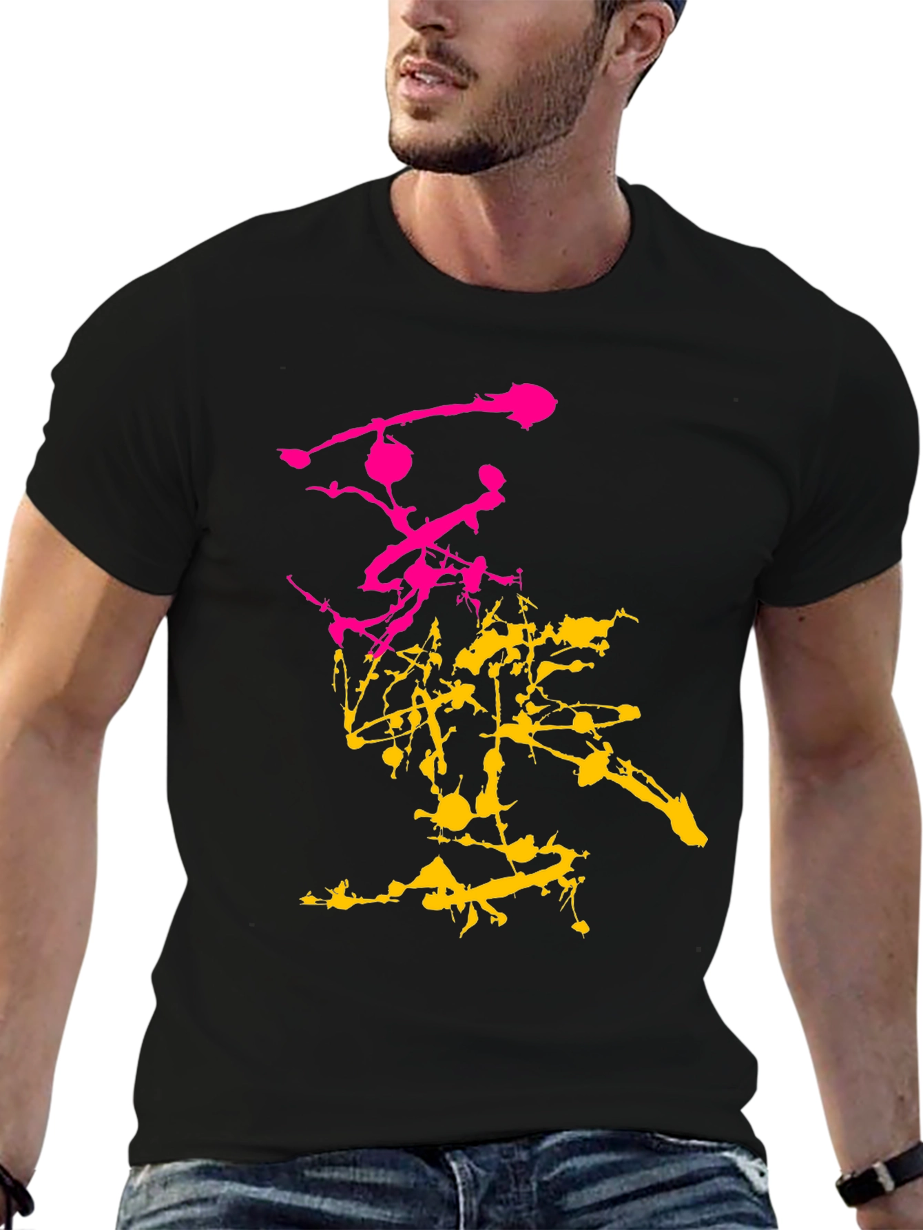 Abstract Splatter Graphic Mens Black T-Shirt