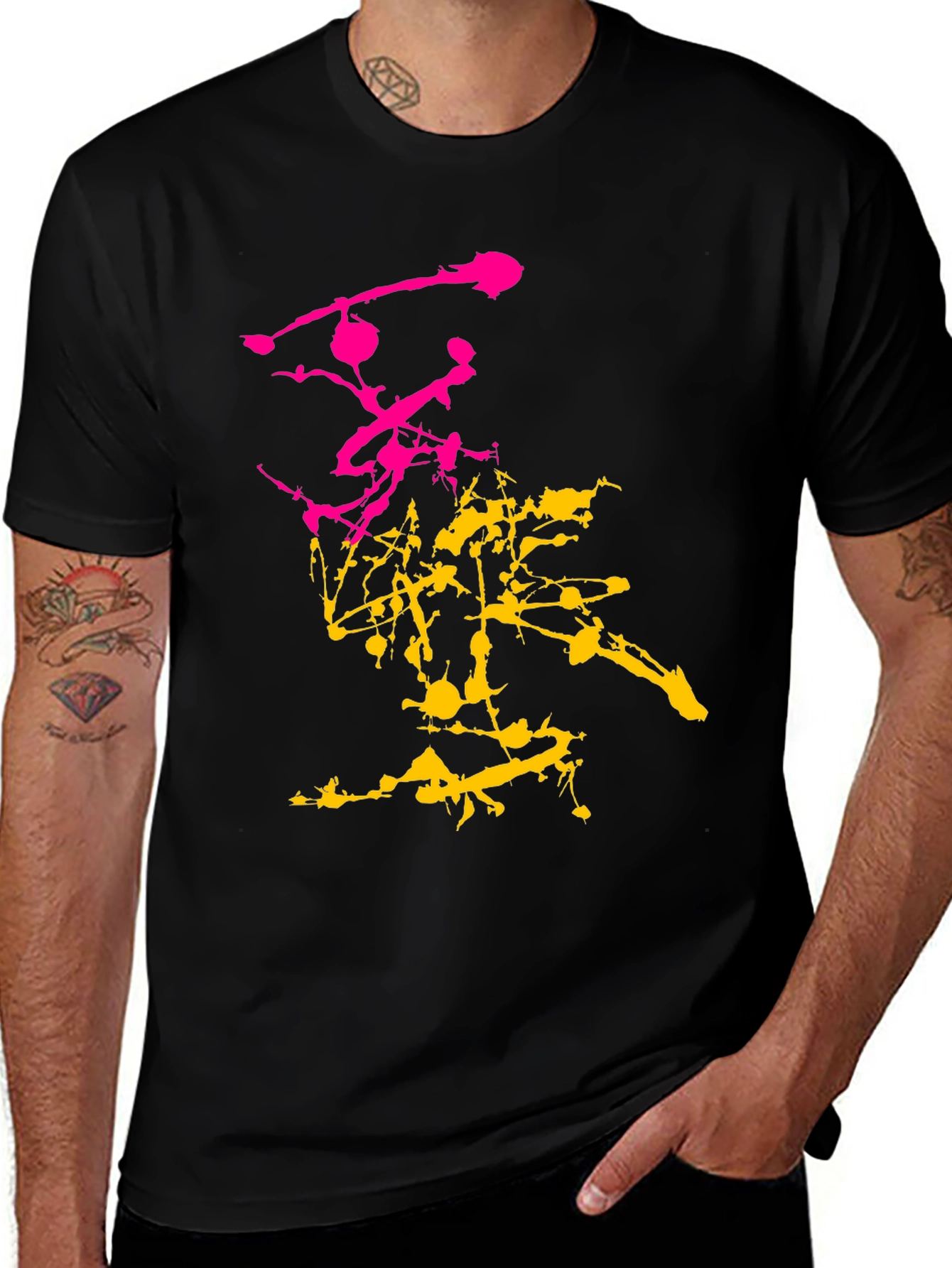 Abstract Splatter Graphic Mens Black T-Shirt
