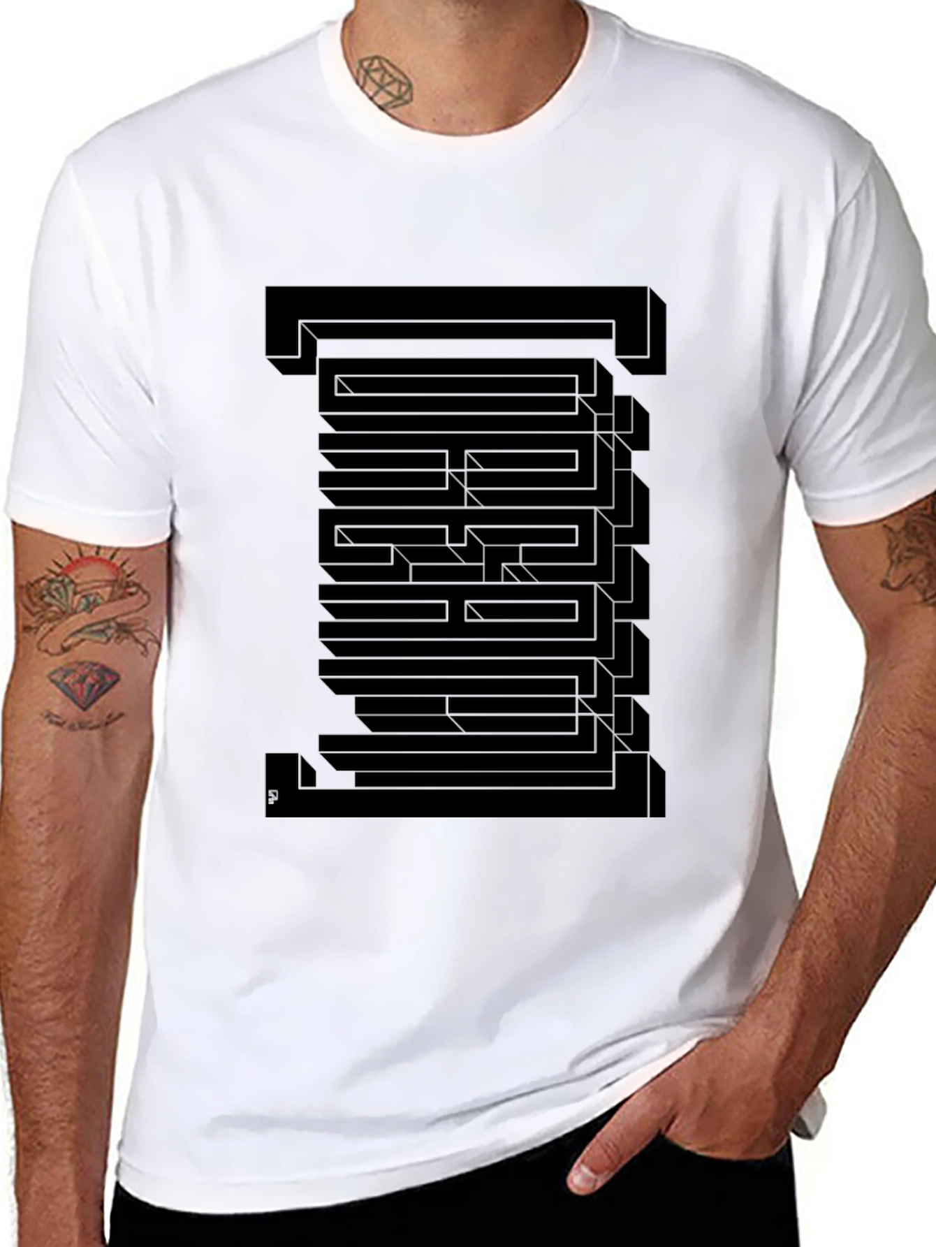 Optical Illusion Graphic T-Shirt - Black