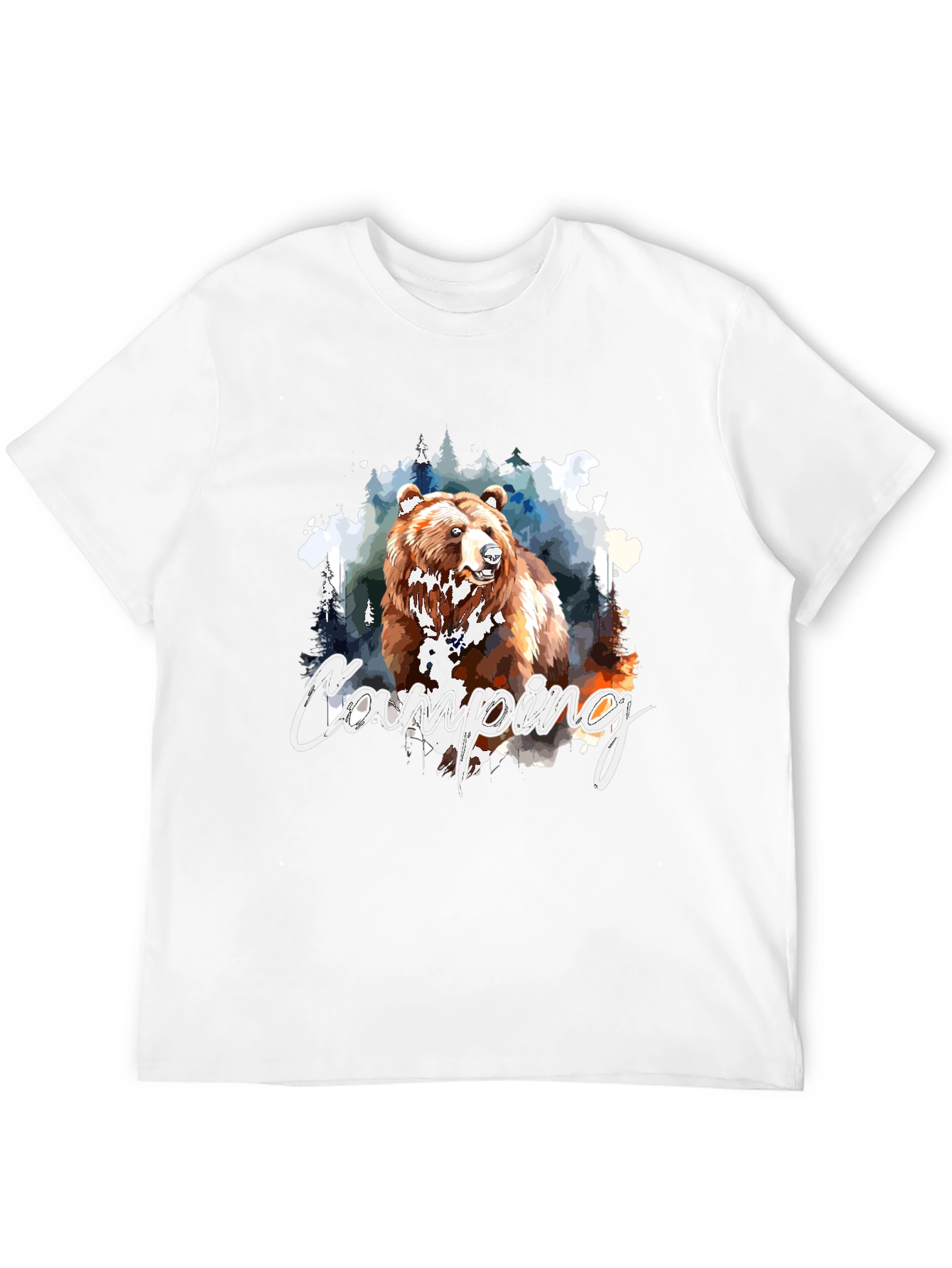 Camping Bear Graphic Black T-Shirt