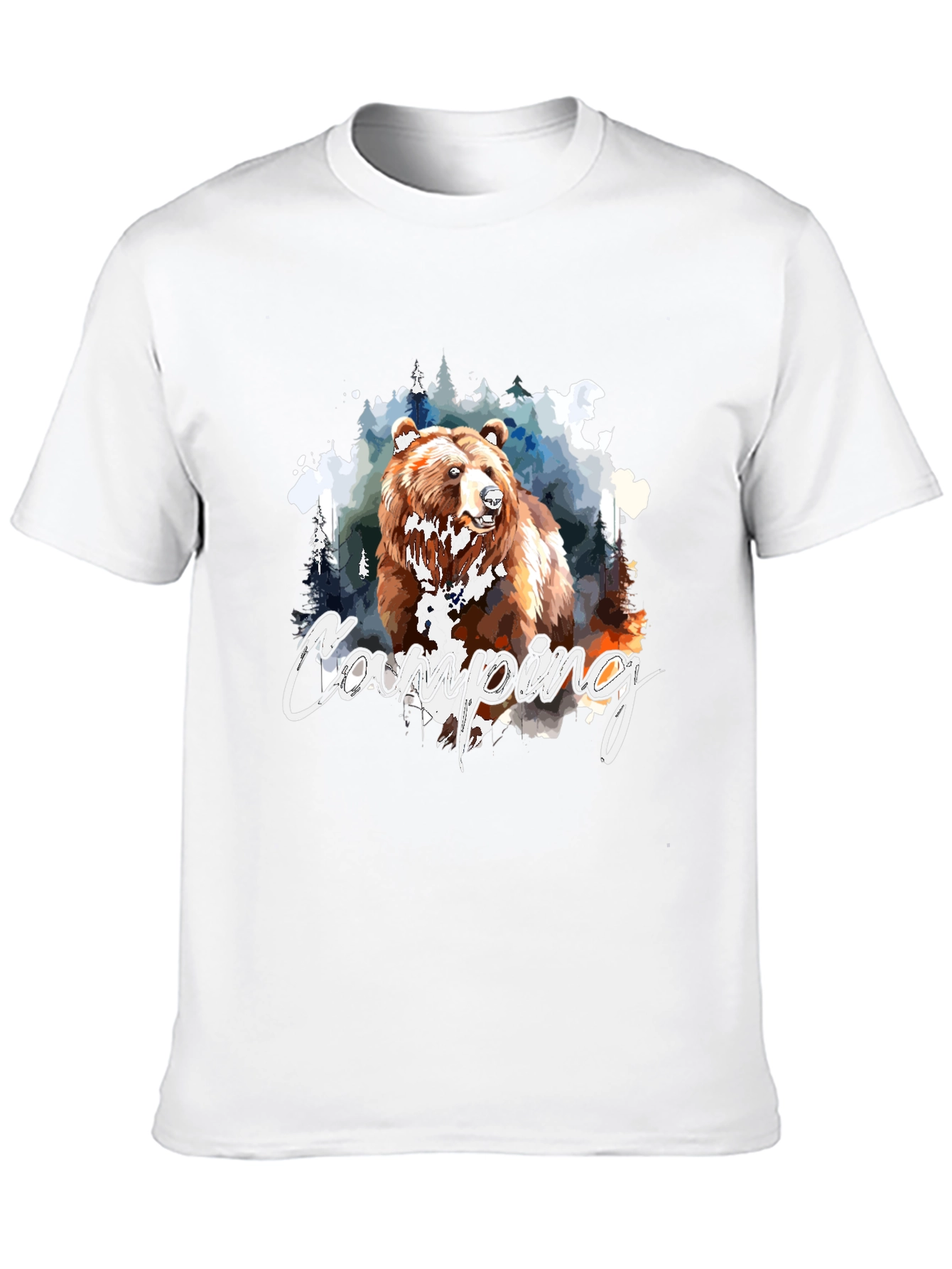 Camping Bear Graphic Black T-Shirt