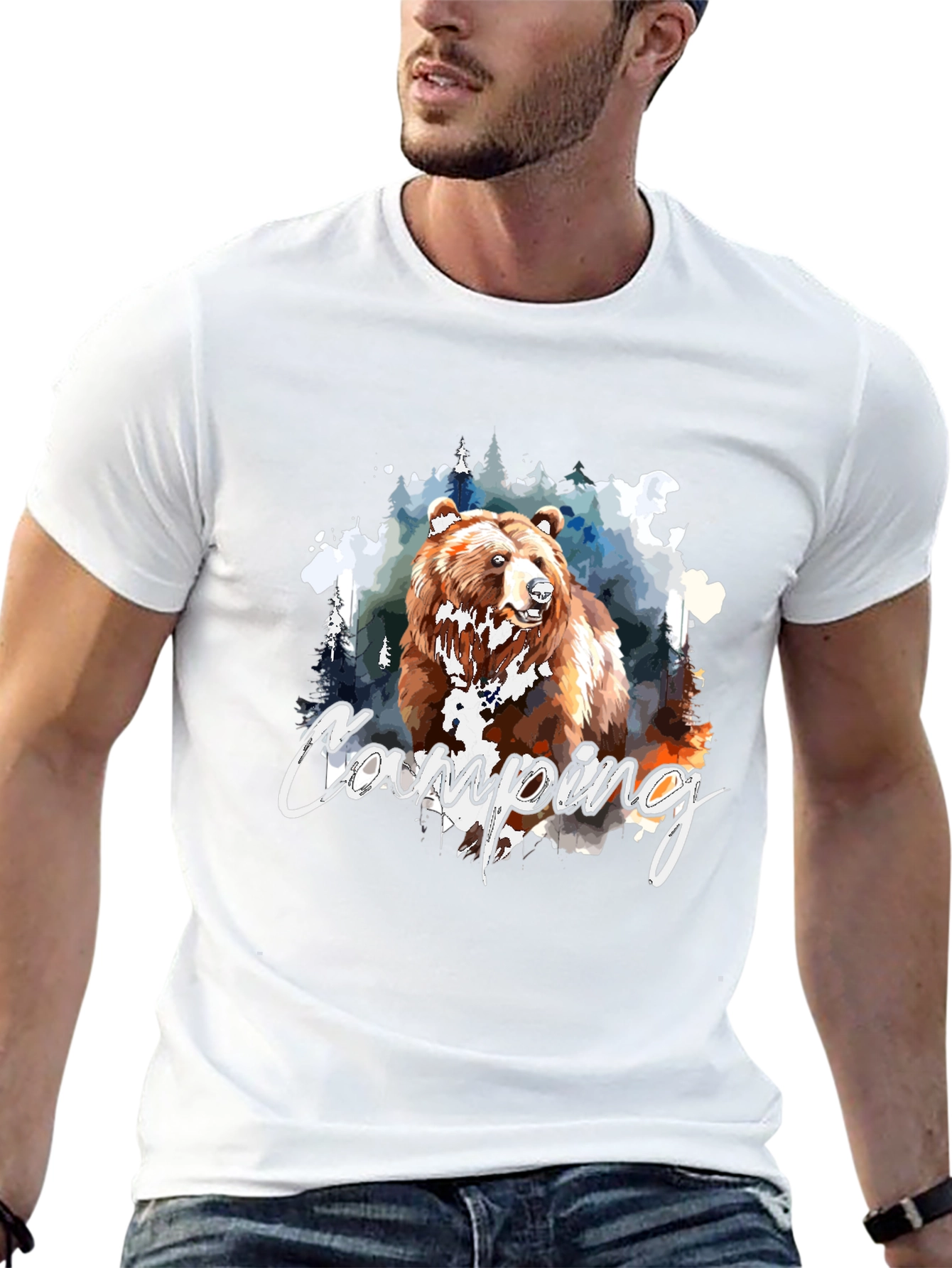 Camping Bear Graphic Black T-Shirt