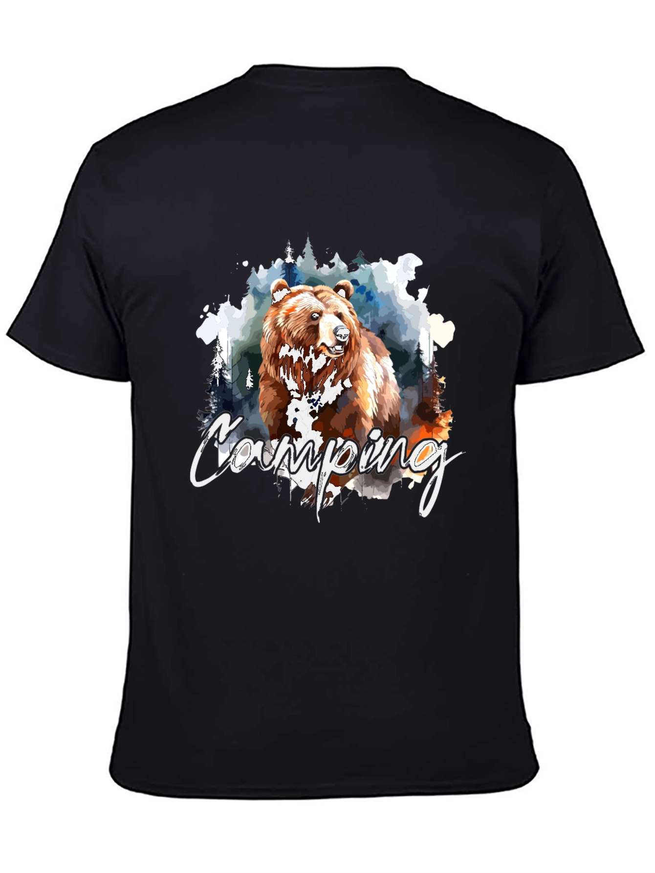Camping Bear Graphic Black T-Shirt