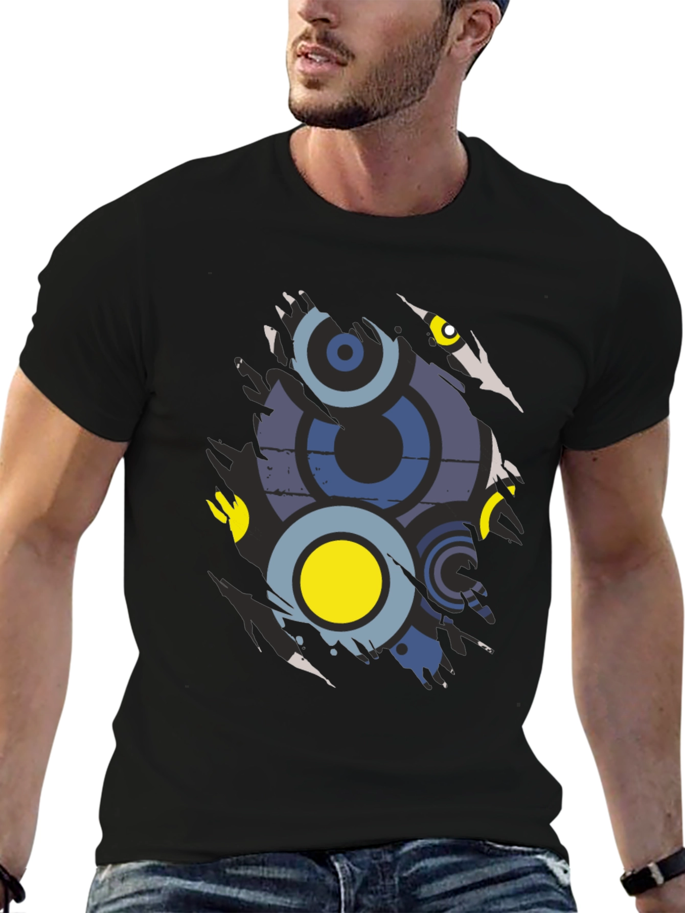 Abstract Graphic Print Mens Black T-Shirt