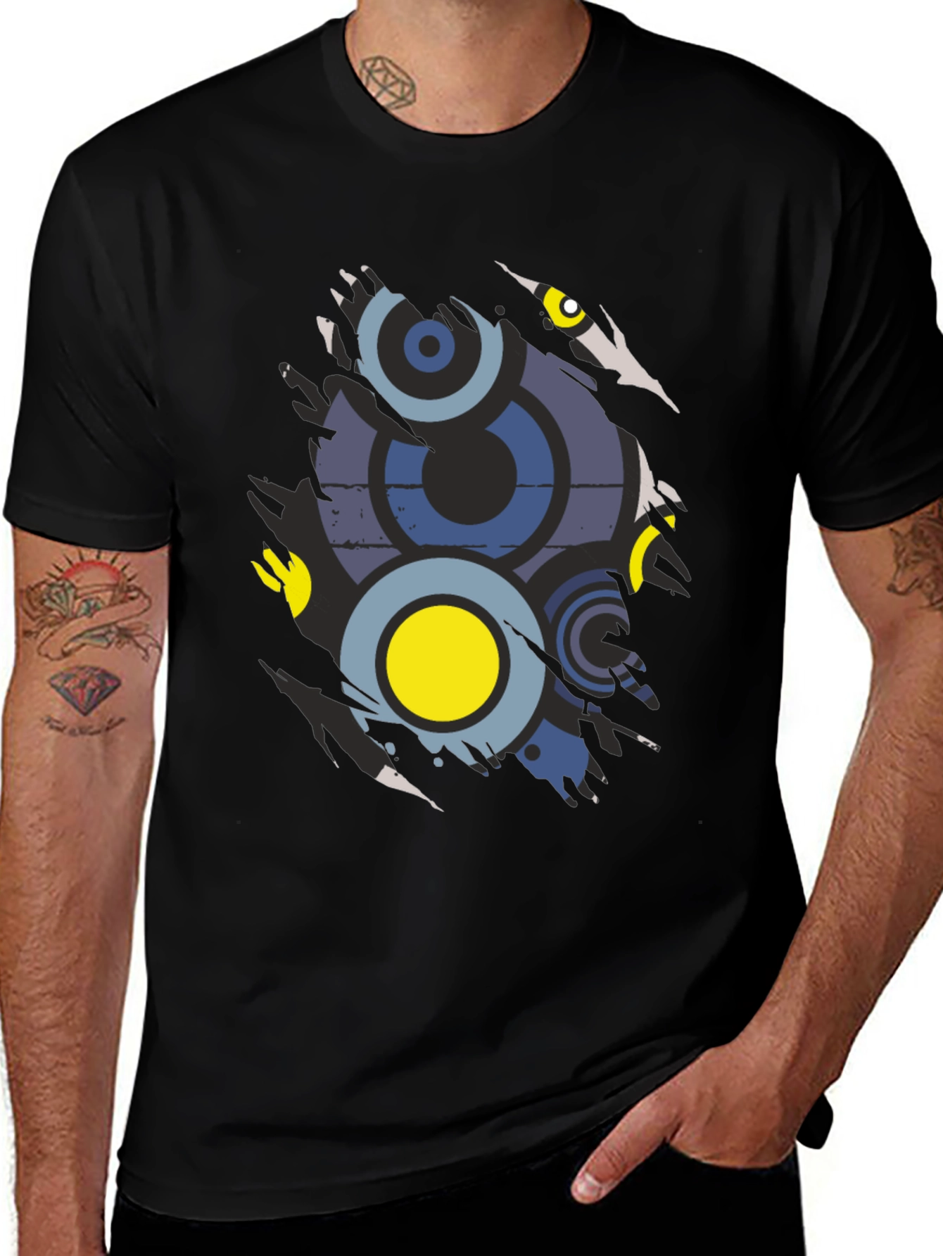 Abstract Graphic Print Mens Black T-Shirt