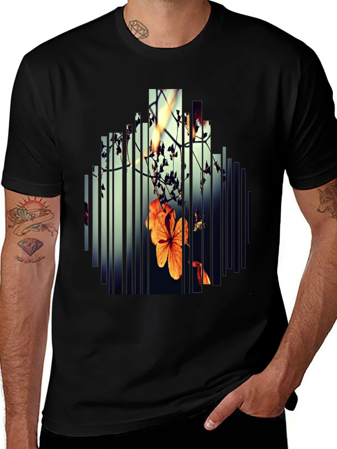 Abstract Floral Graphic Print Black T-Shirt