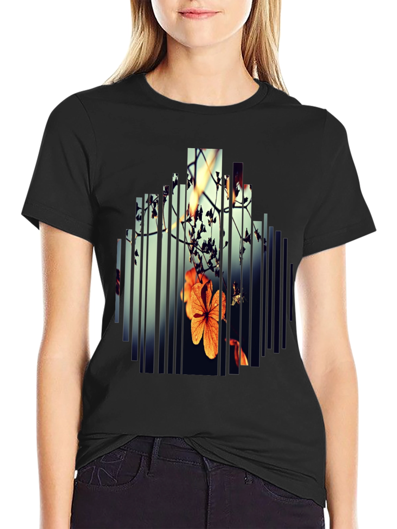 Abstract Floral Graphic Print Black T-Shirt