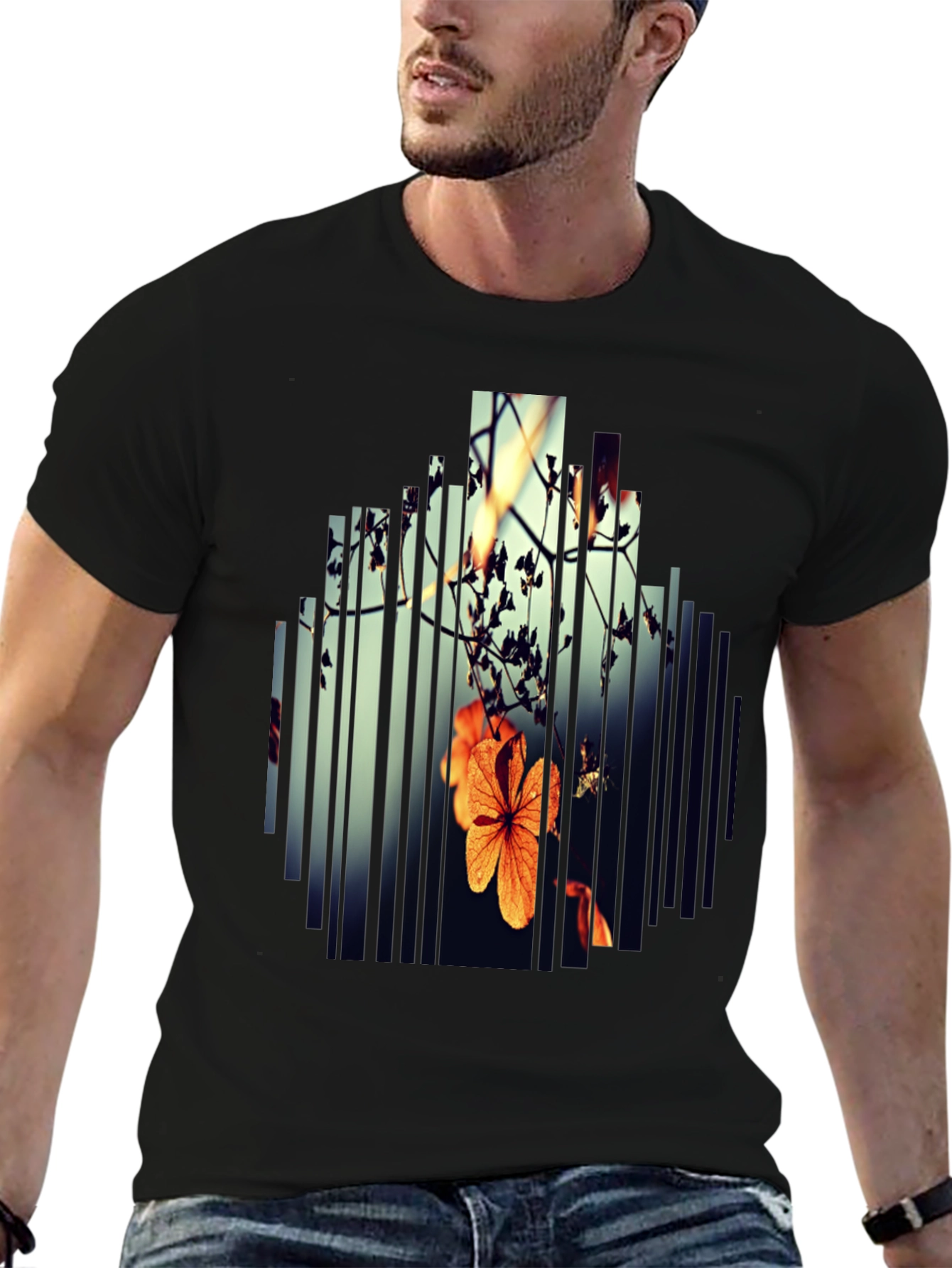 Abstract Floral Graphic Print Black T-Shirt
