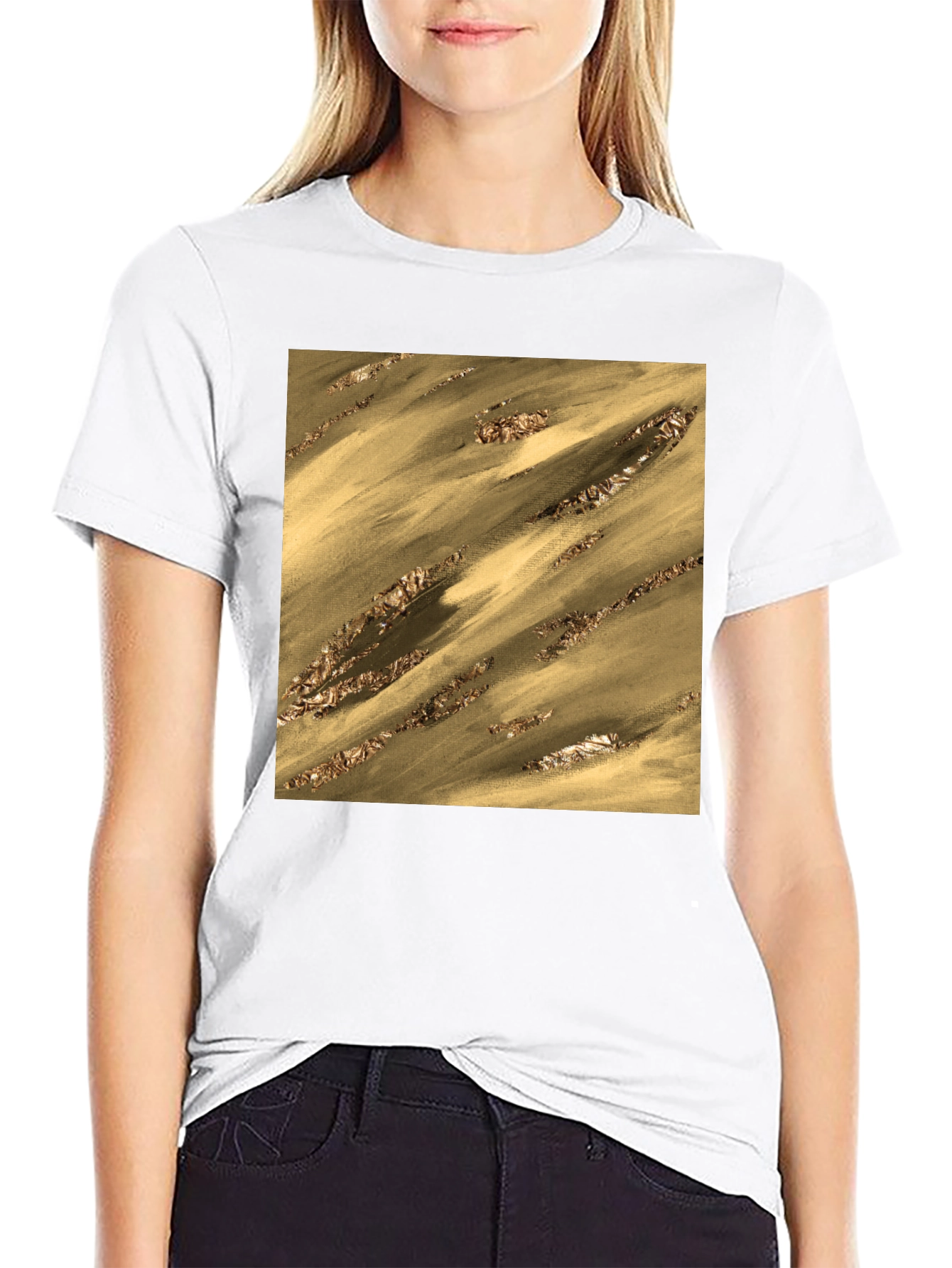 Abstract Gold Pattern Black T-Shirt